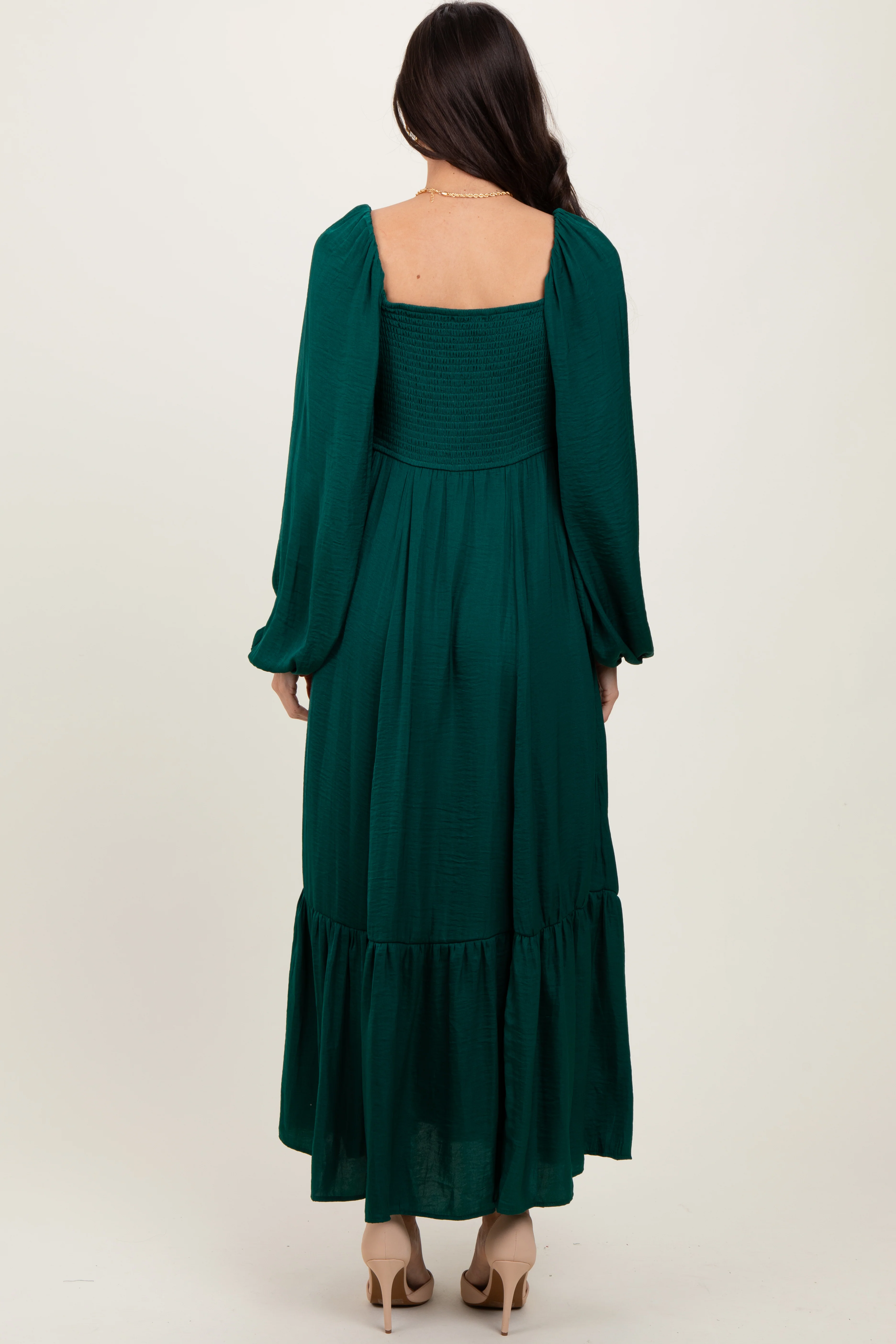 Emerald Bow Satin Maxi Dress - Image 3