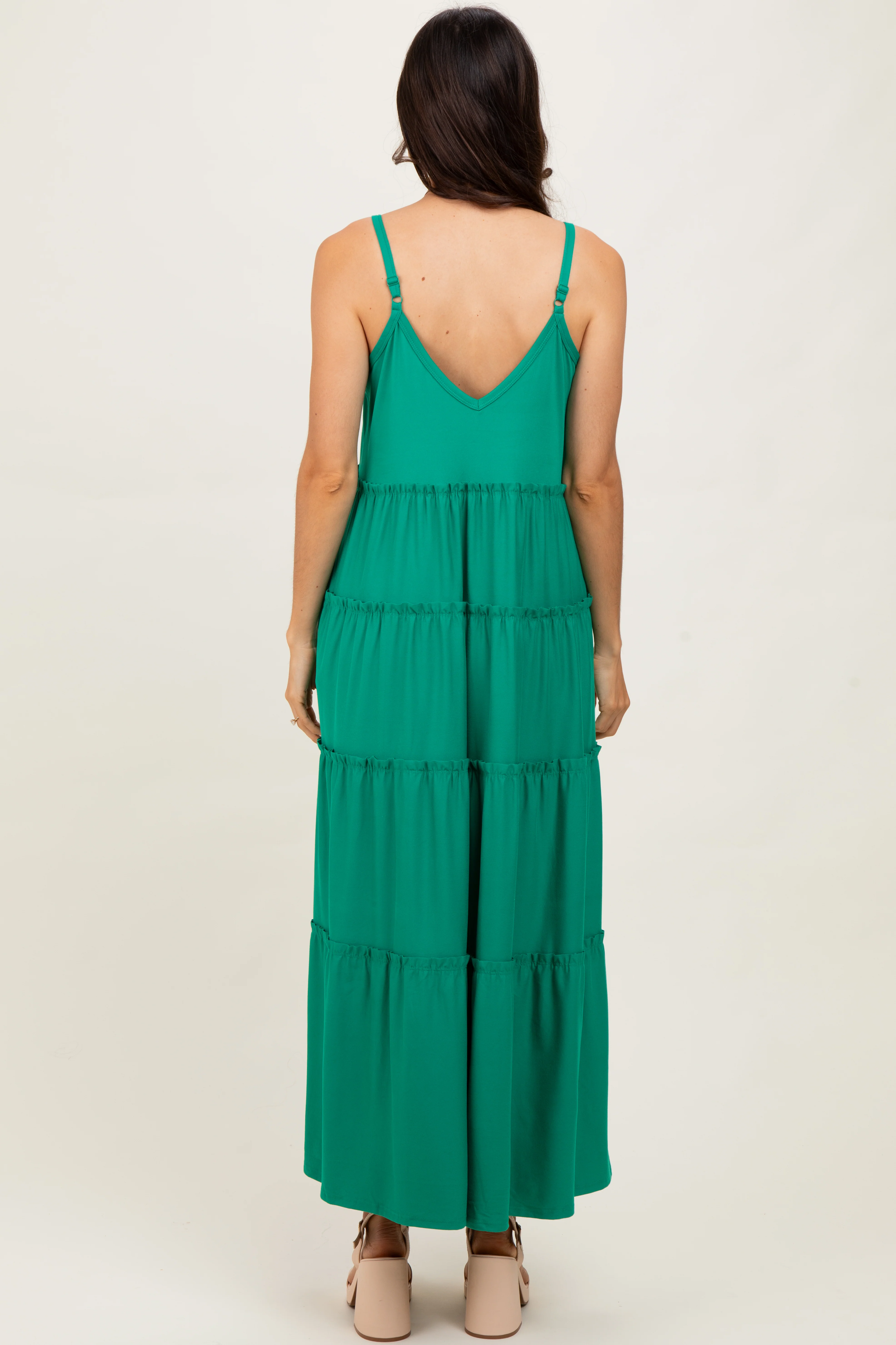 Emerald Green Tiered Sleeveless Maxi Dress - Image 4