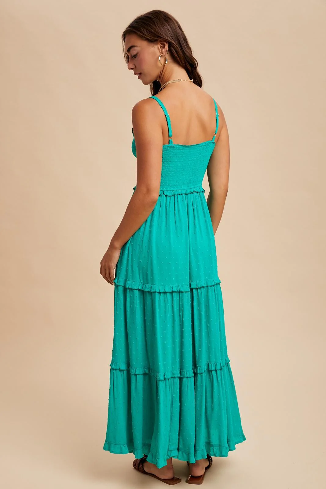 Emerald Swiss Dot Smocked Sleeveless Maxi Dress - Image 4
