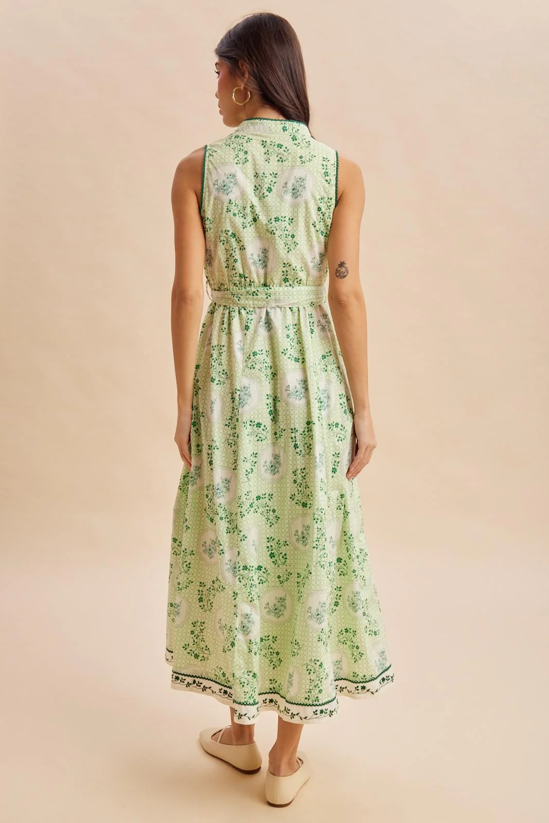 Fern Floral Button Up Tie Waist Midi Dress - Image 4