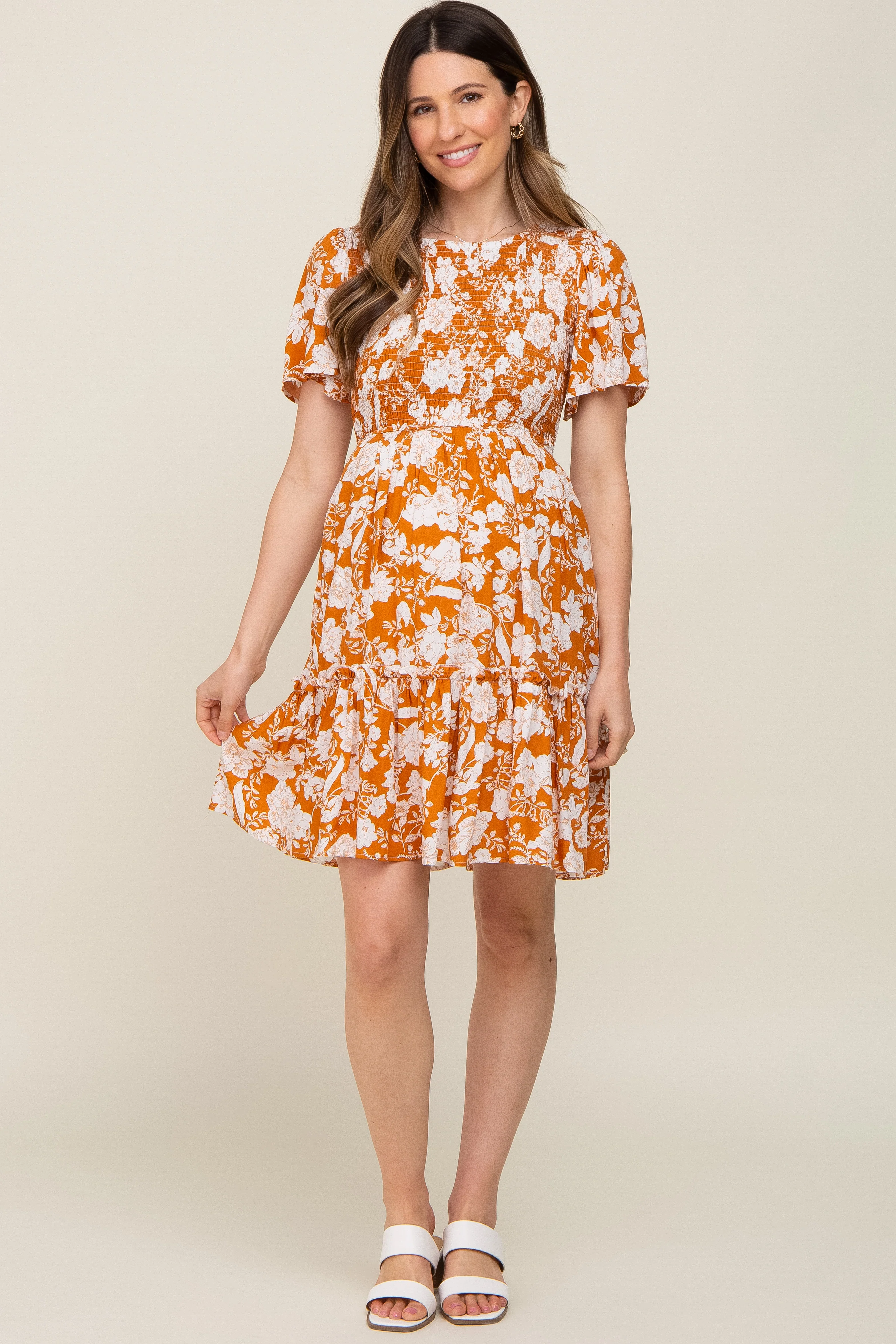Floral Smocked Gathered Tier Maternity Dress - Image 6