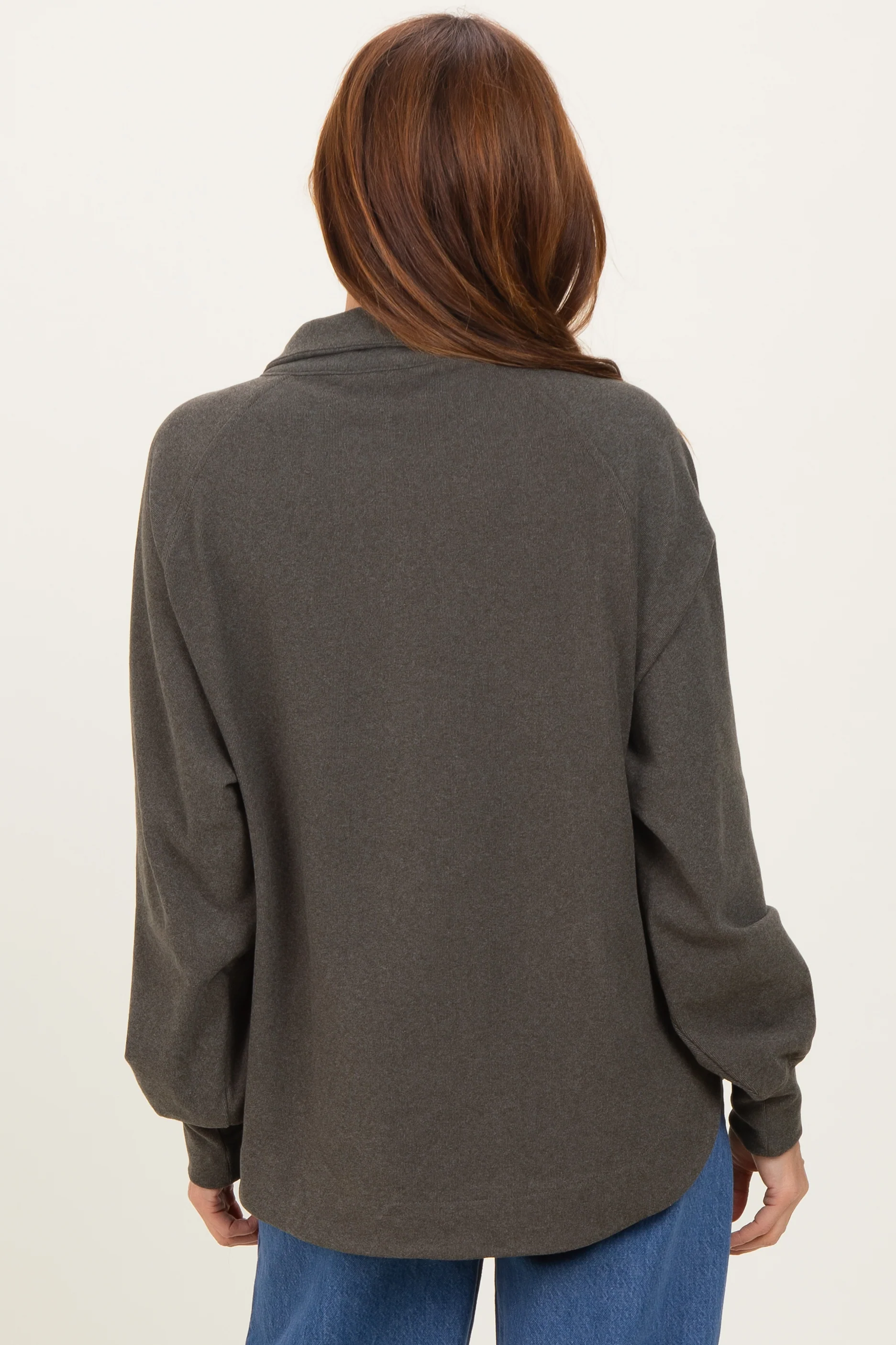 Forest Green Brushed Knit Button Collar Pullover - Image 4