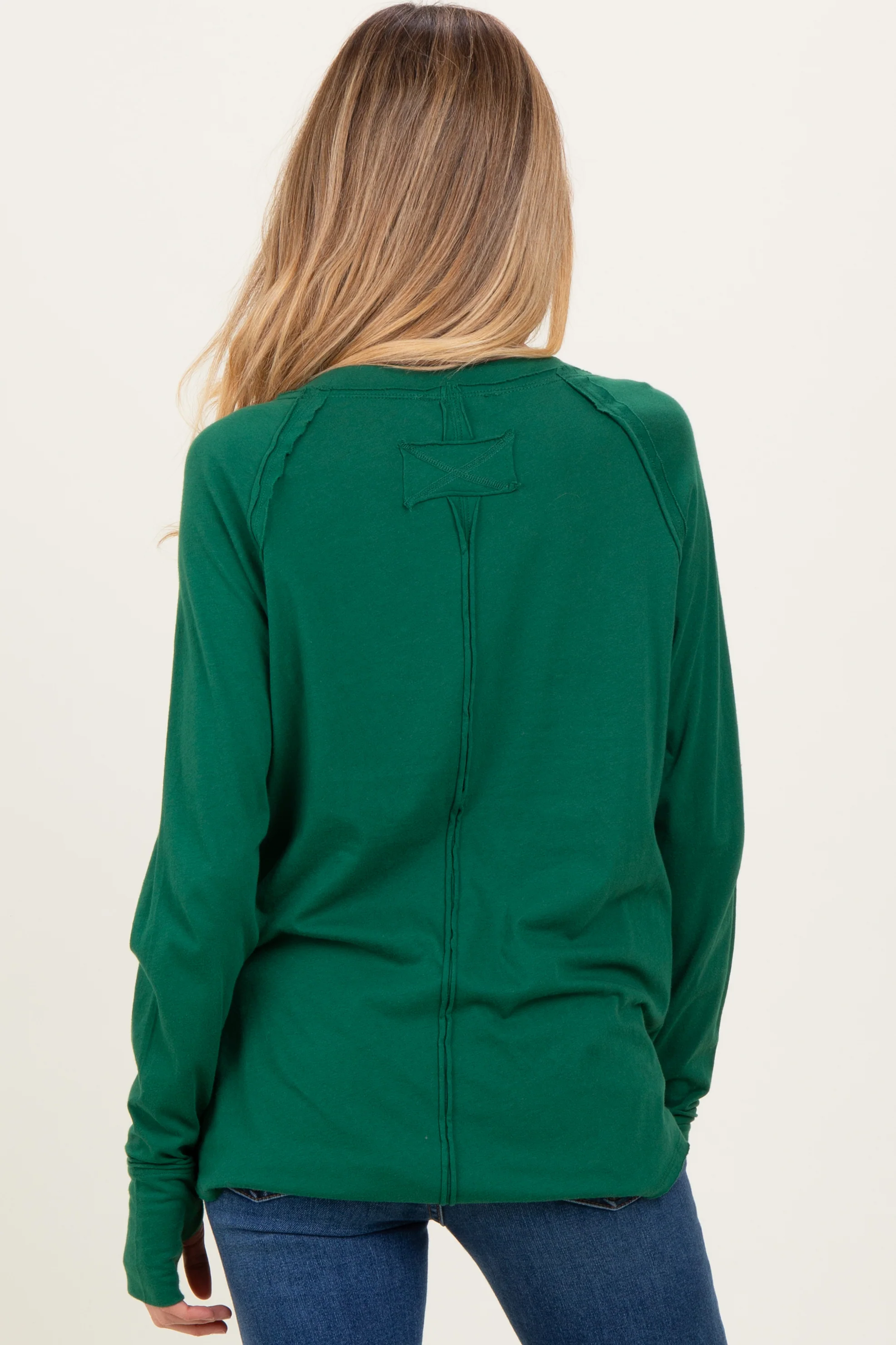 Forest Green Exposed Seam Long Sleeve Maternity Top - Image 4
