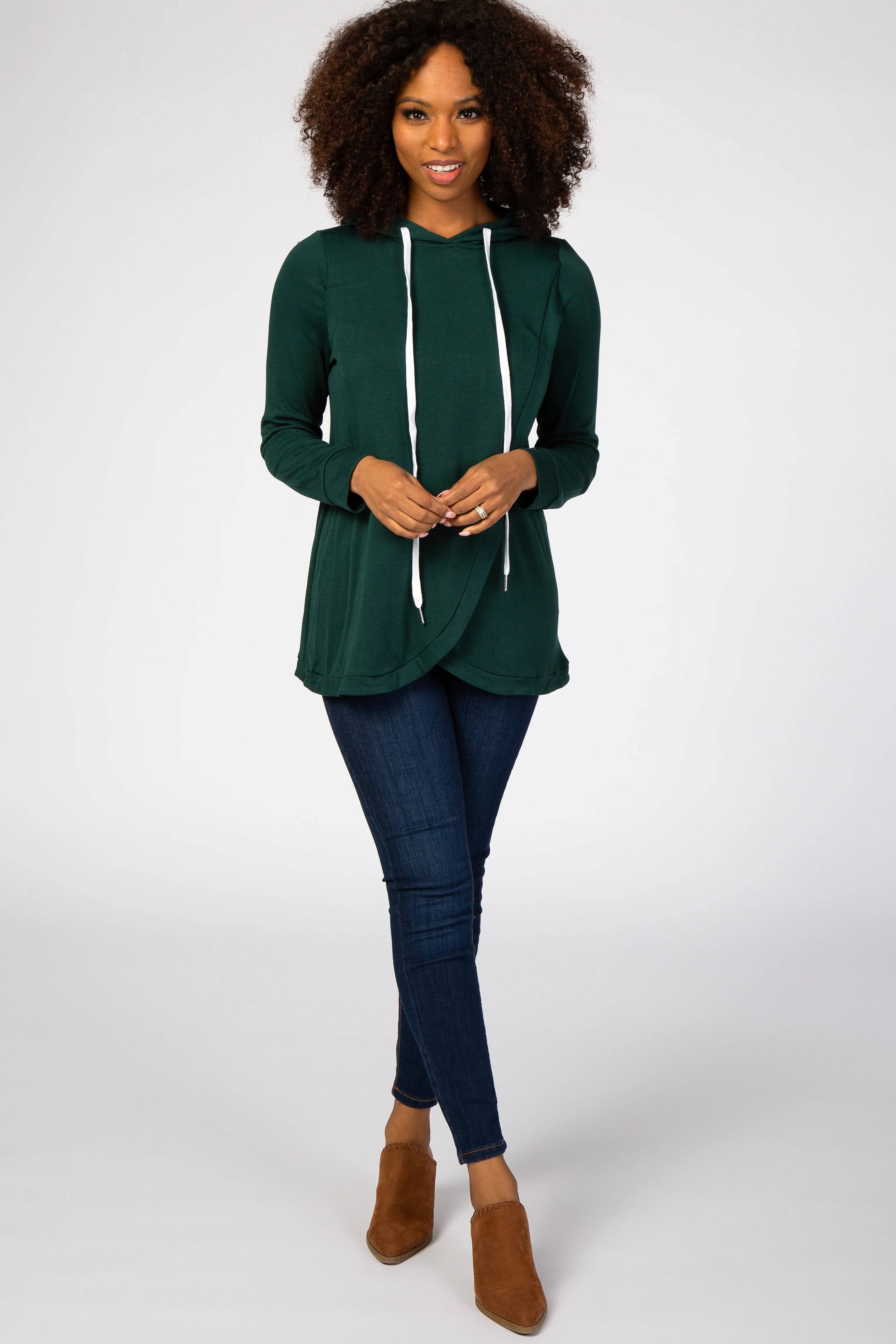 Forest Green Layered Front Nursing Fleece Hoodie - Image 5