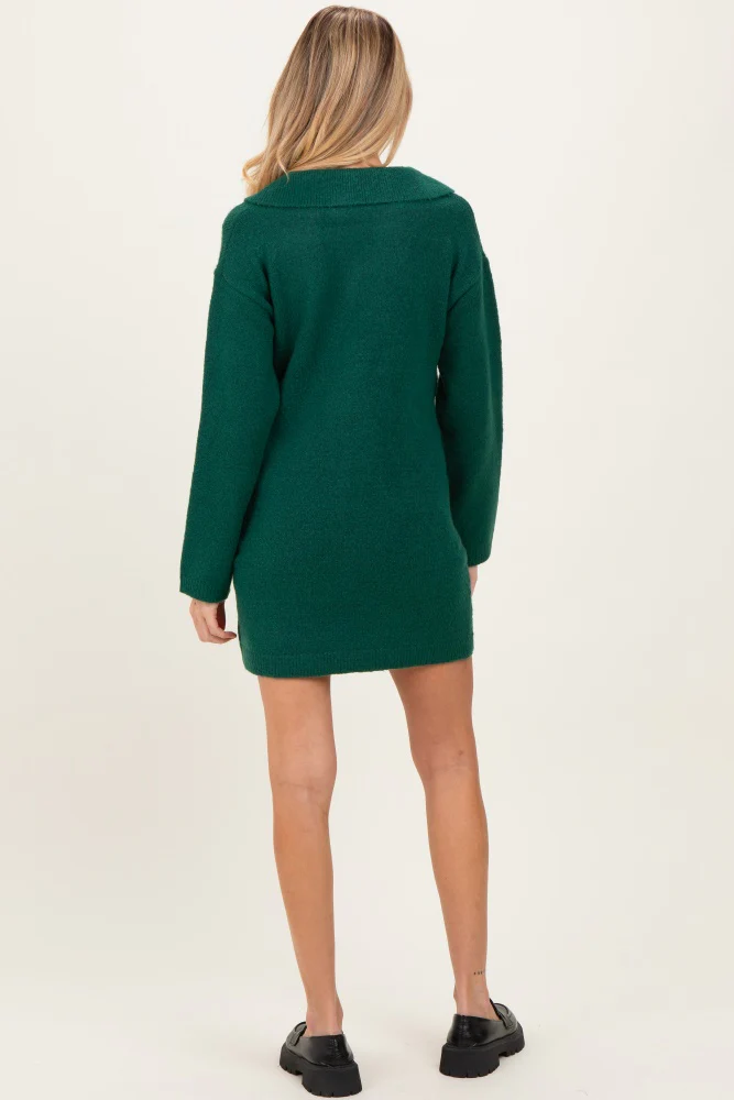 Forest Green Long Sleeve Polo Maternity Sweater Dress - Image 4