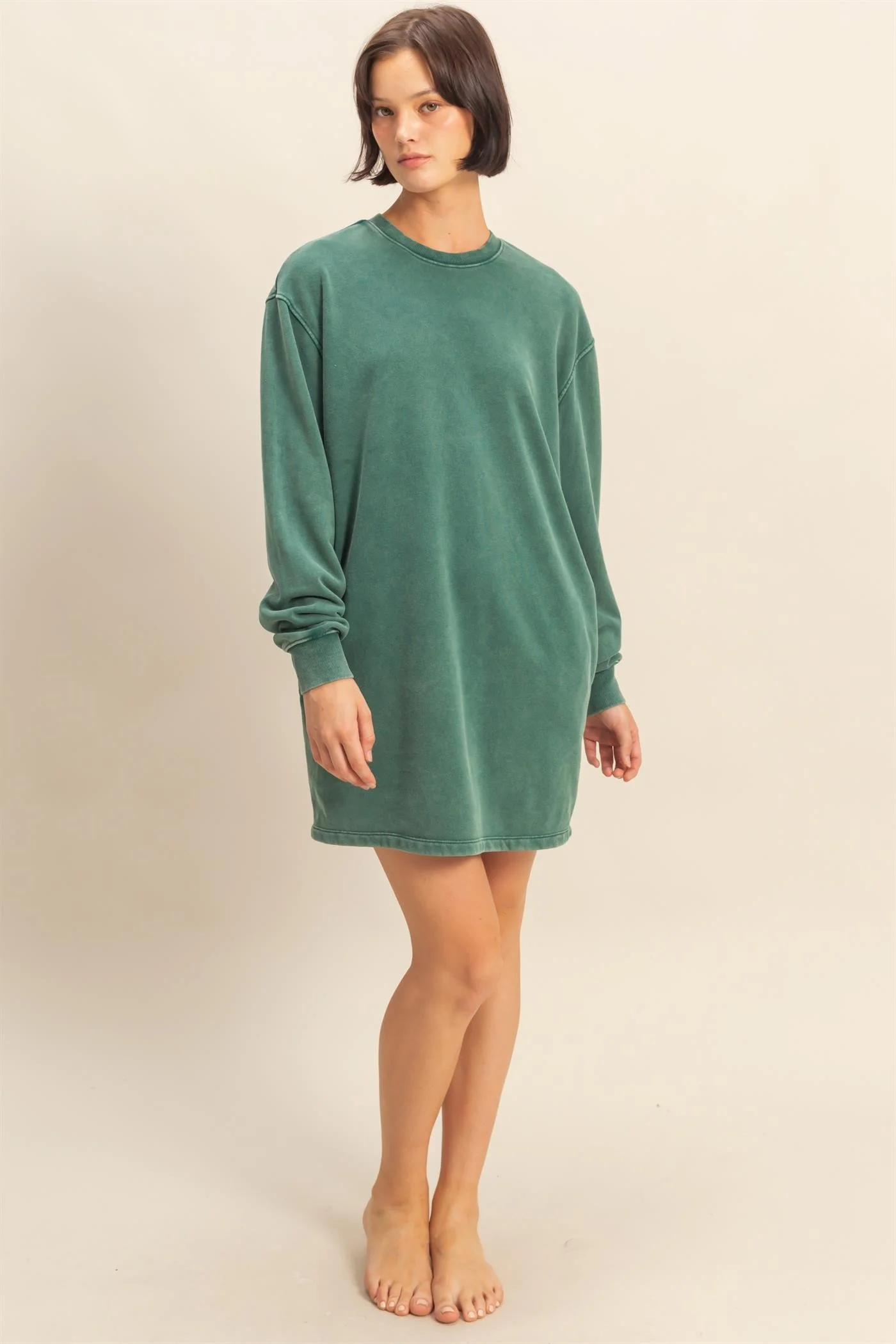 Forest Green Mineral Wash Oversized Sweatshirt Mini Dress - Image 4