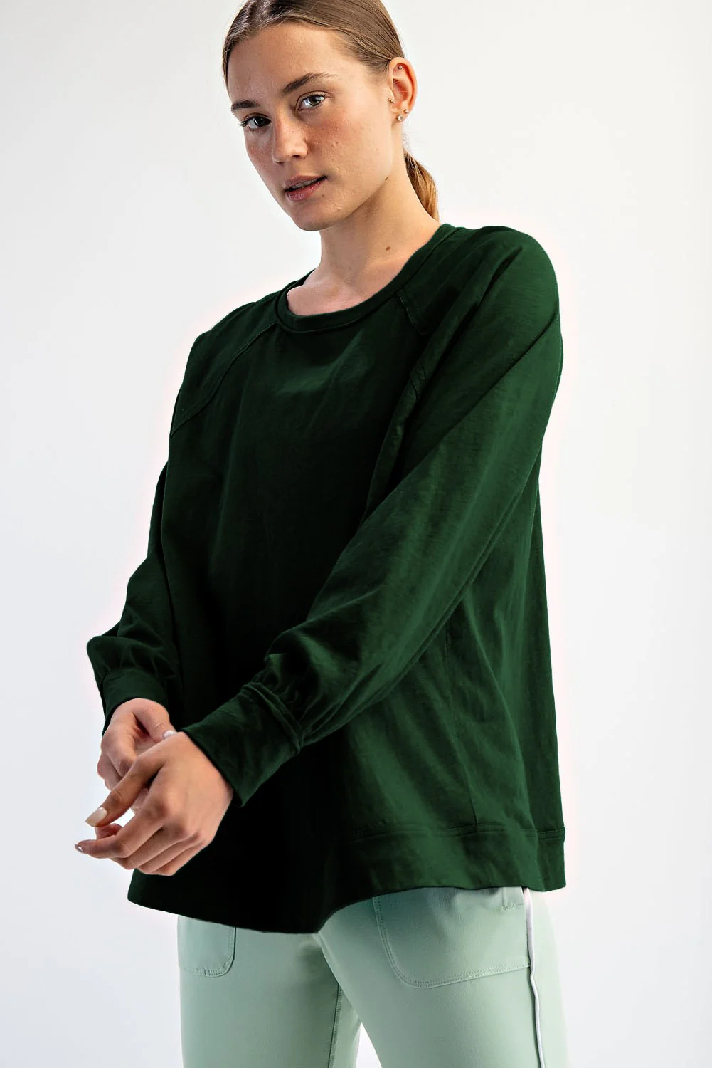 Forest Green Oversized Cotton Slub Long Sleeve Maternity Top - Image 5