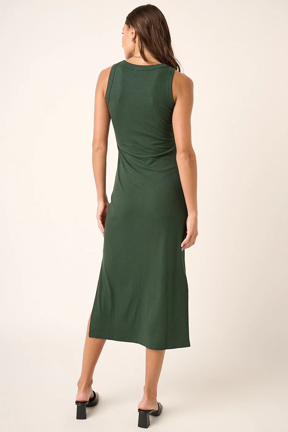 Forest Green Ribbed Side Slit Tank Dress - Image 4