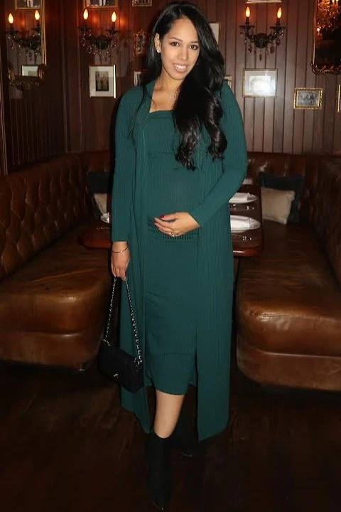 Forest Green Ribbed Sleeveless Dress Cardigan Maternity Set - Image 6