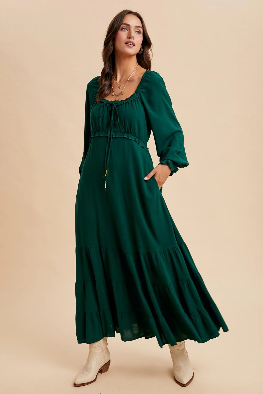 Forest Green Ruffled Fit And Flare Maxi Dress - Image 4