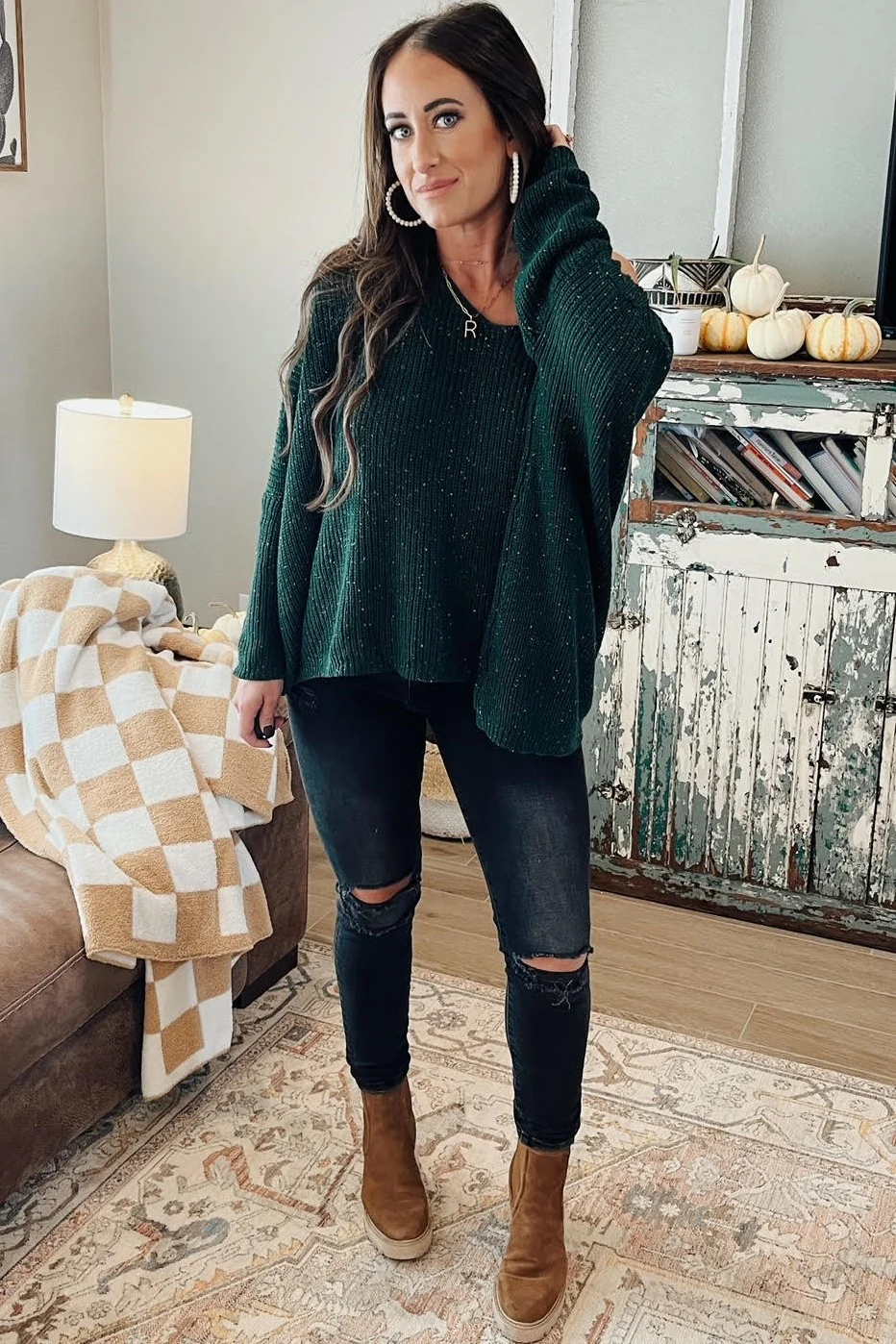 Forest Green Speckled Oversized Sweater - Image 5