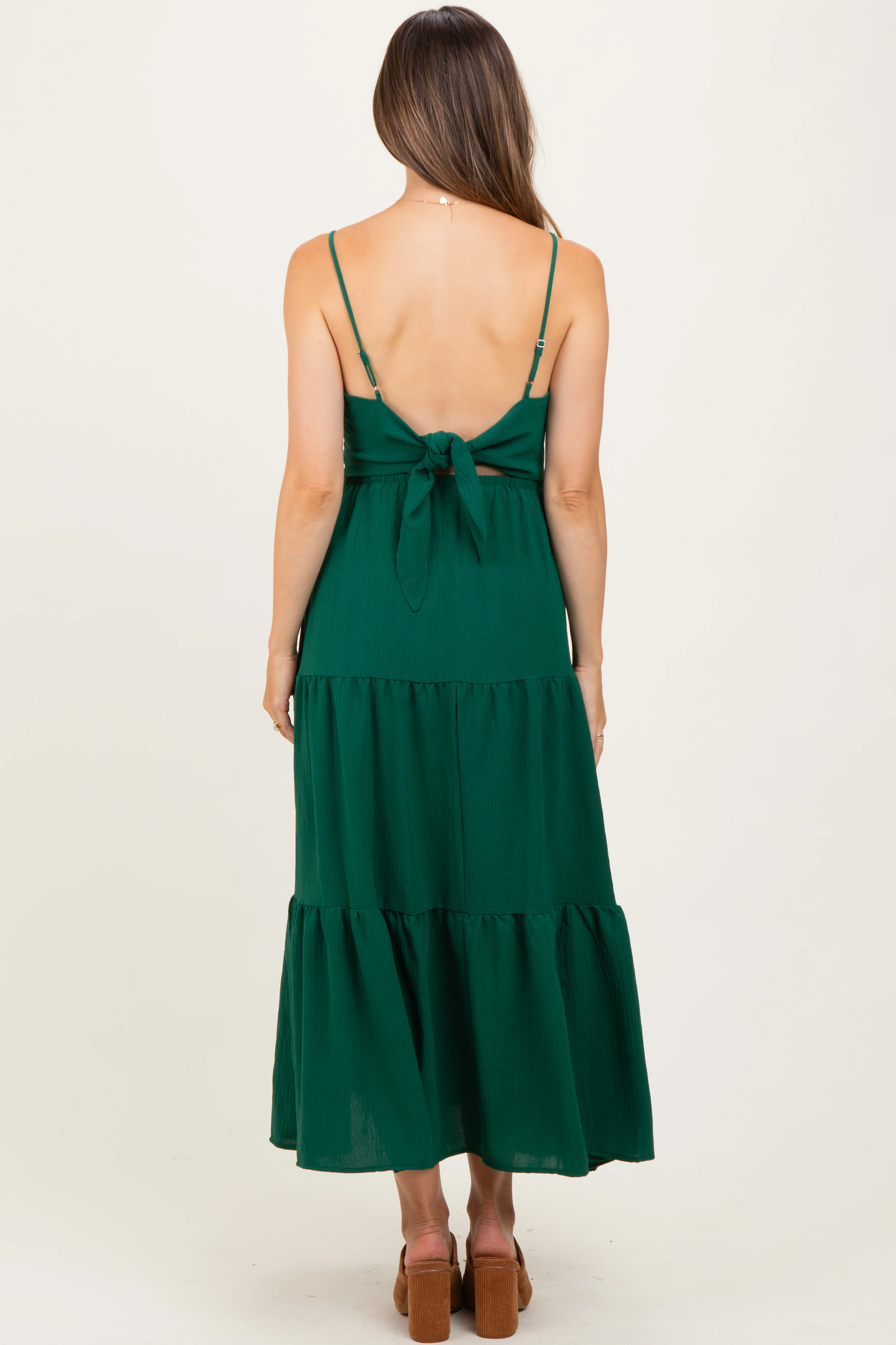 Forest Green Tiered Cutout Tie Back Maternity Midi Dress - Image 4