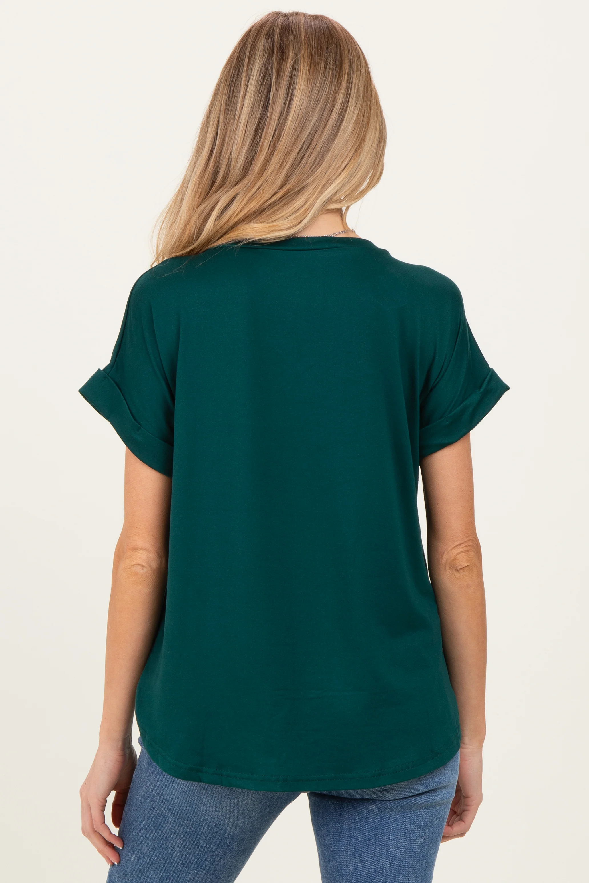 Forest Green V-Neck Pocket Short Sleeve Maternity Shirt - Image 3