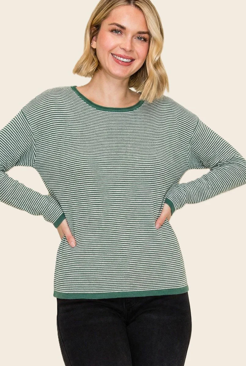 Forest Striped Waffle Knit Sweater - Image 2