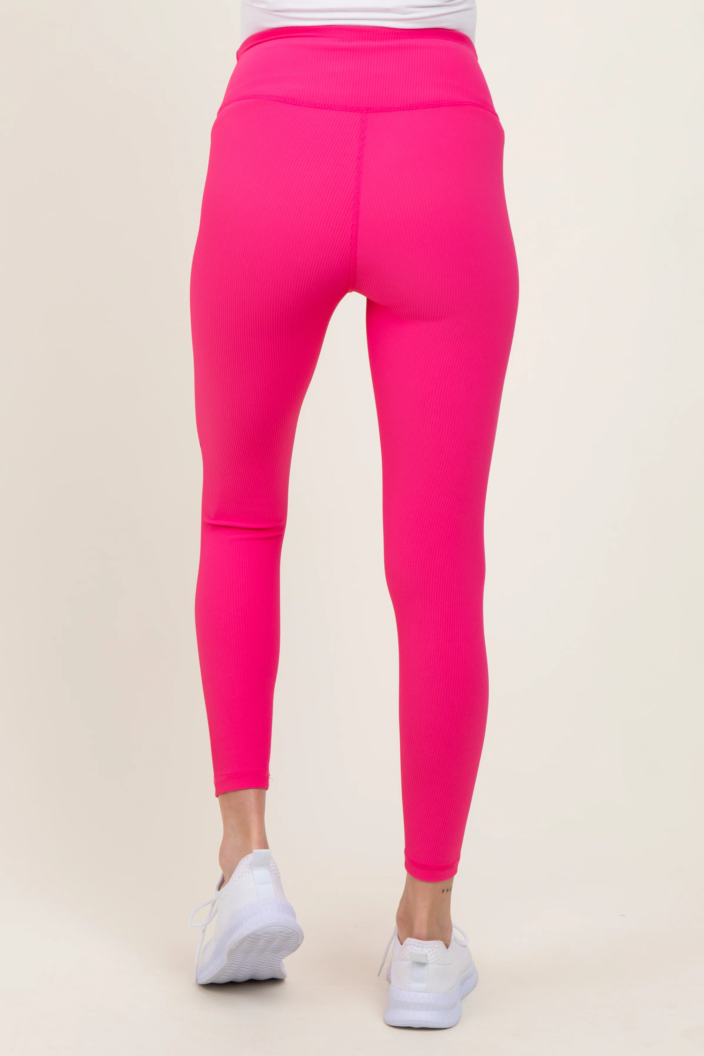 Fuchshia Ribbed Maternity Leggings - Image 3