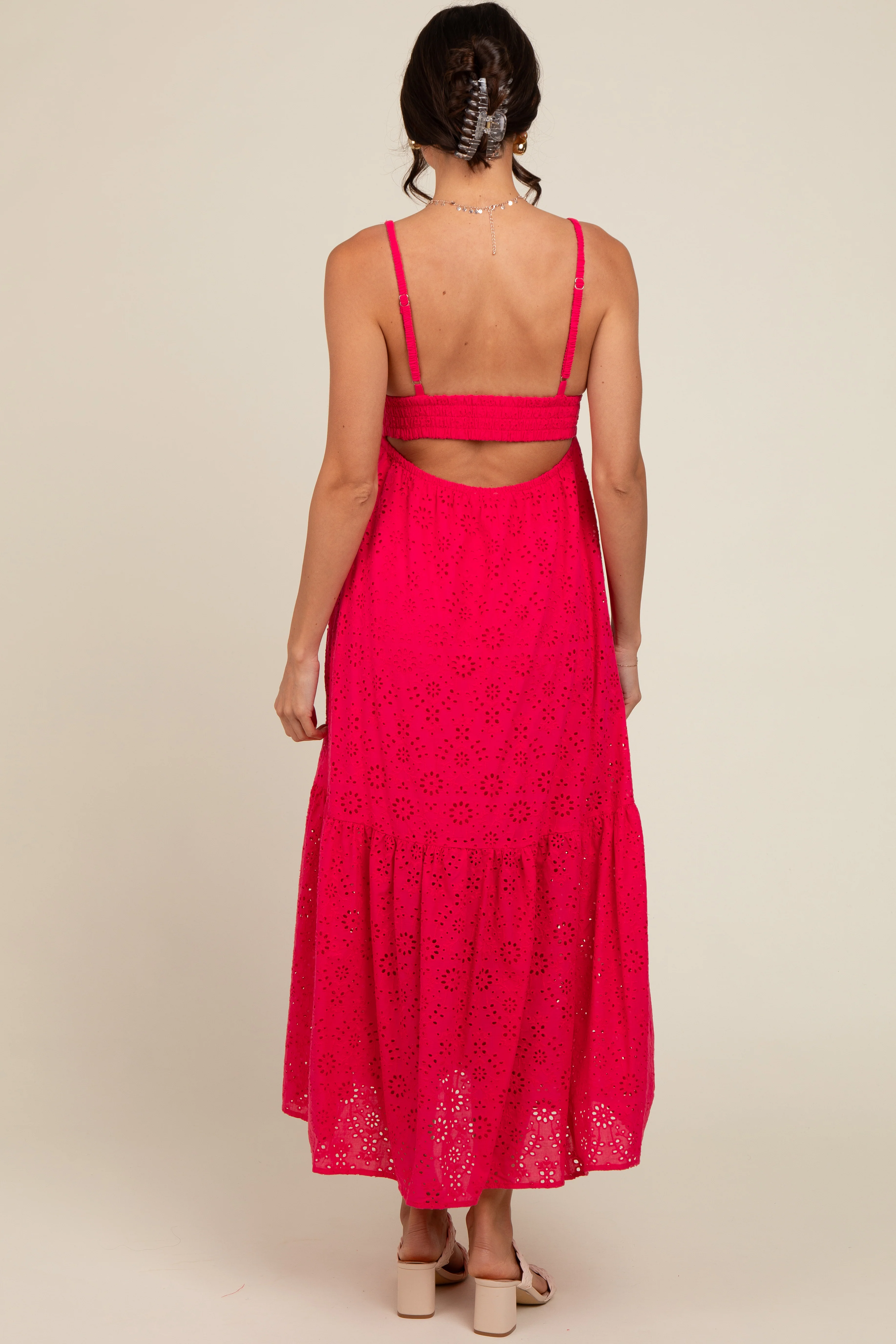 Fuchsia Eyelet Lace Midi Dress - Image 4