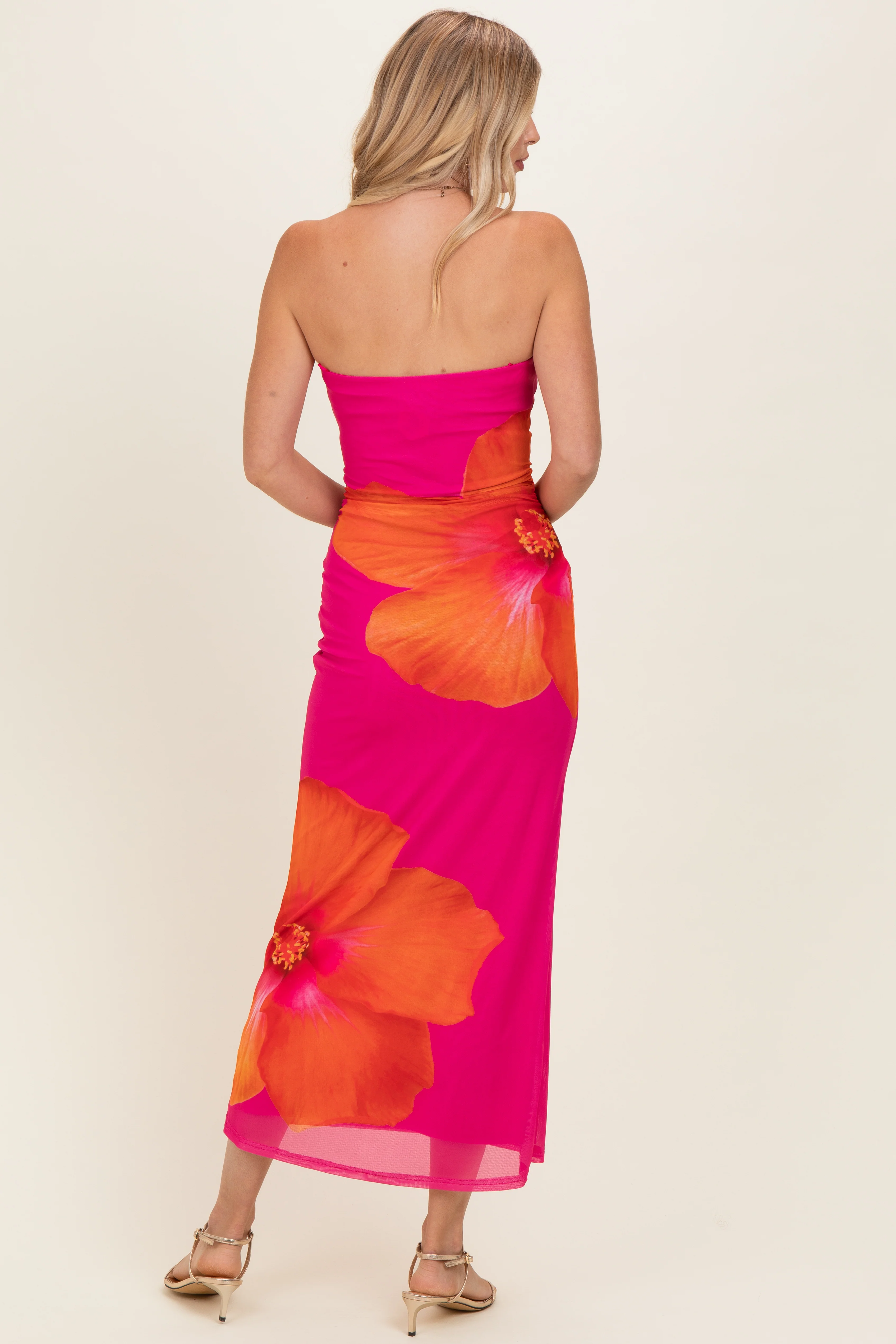Fuchsia Floral Strapless Maxi Dress - Image 3