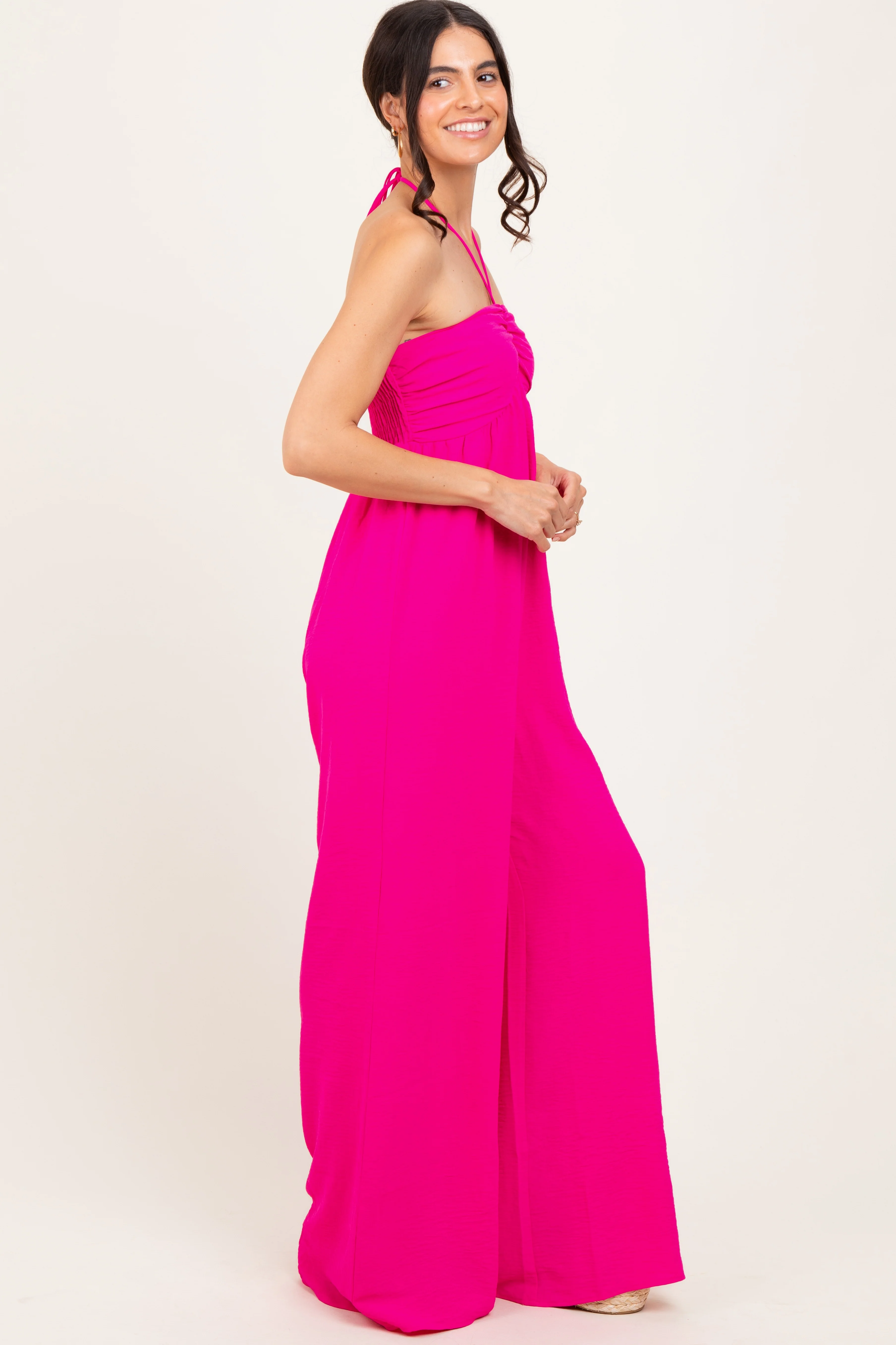 Fuchsia Halter Neck Wide Leg Jumpsuit - Image 3