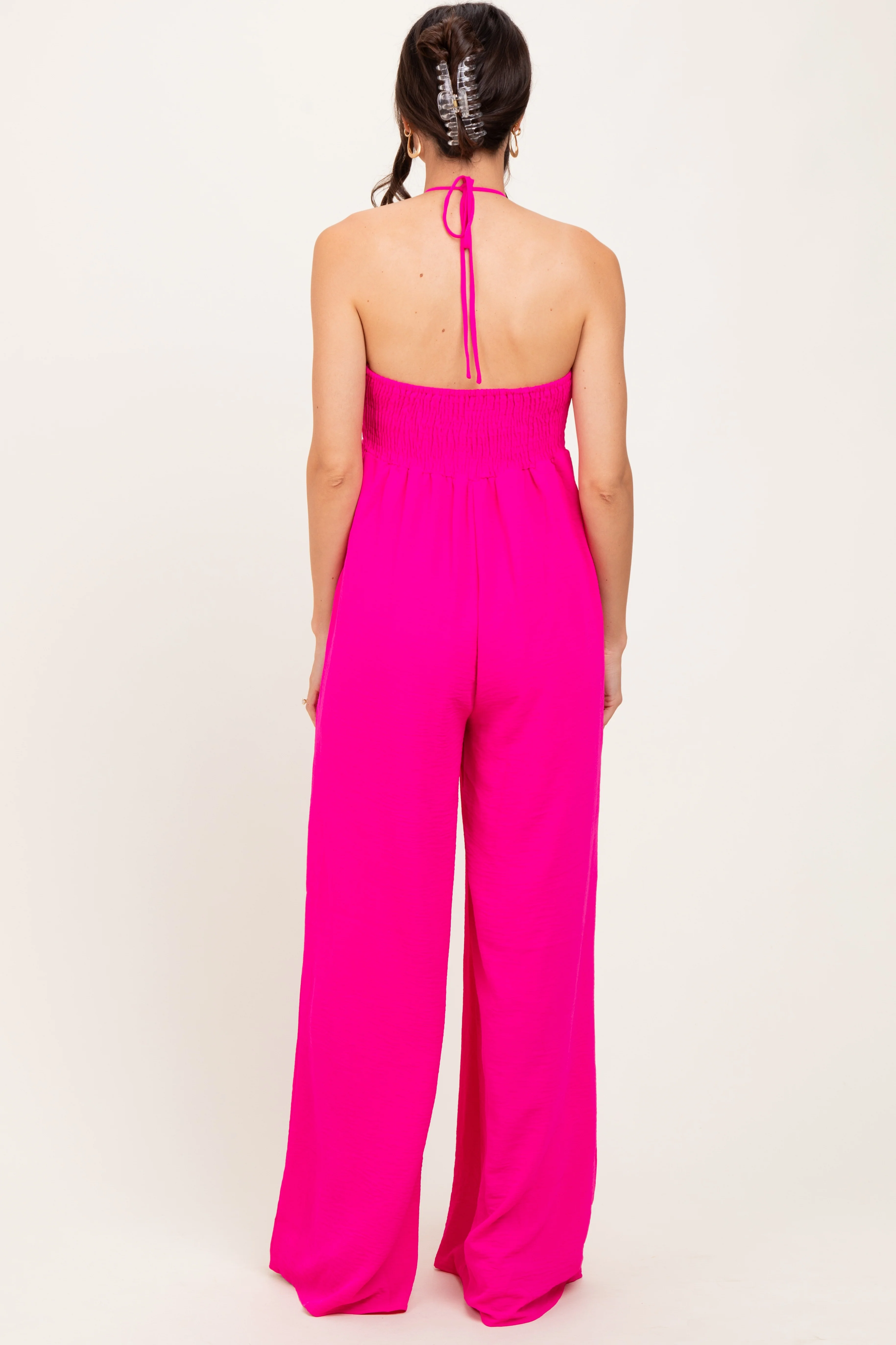 Fuchsia Halter Neck Wide Leg Jumpsuit - Image 4