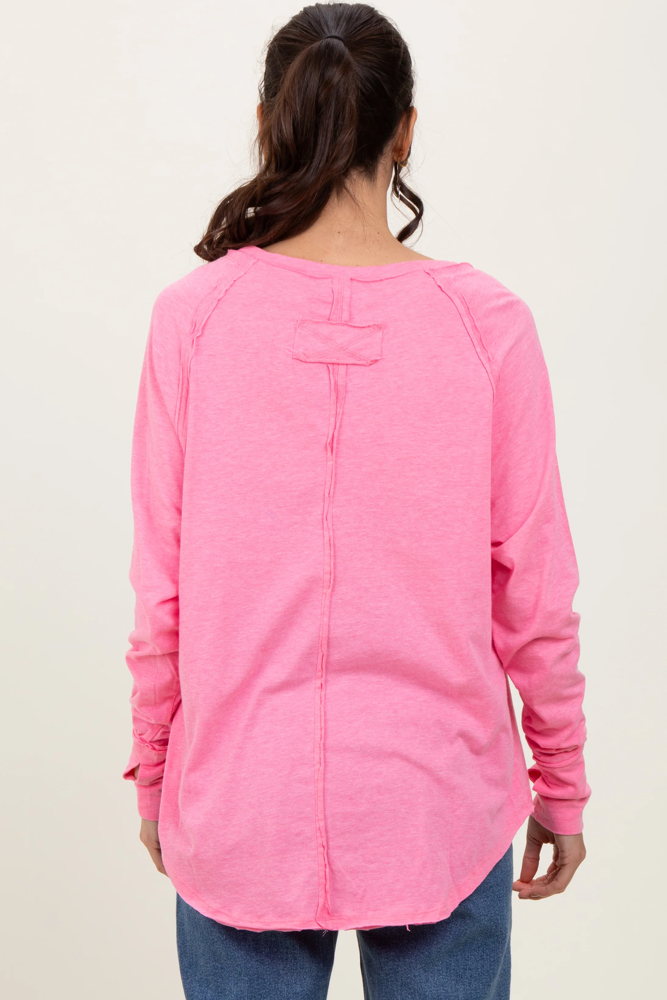 Fuchsia Heather Exposed Seam Long Sleeve Top - Image 4