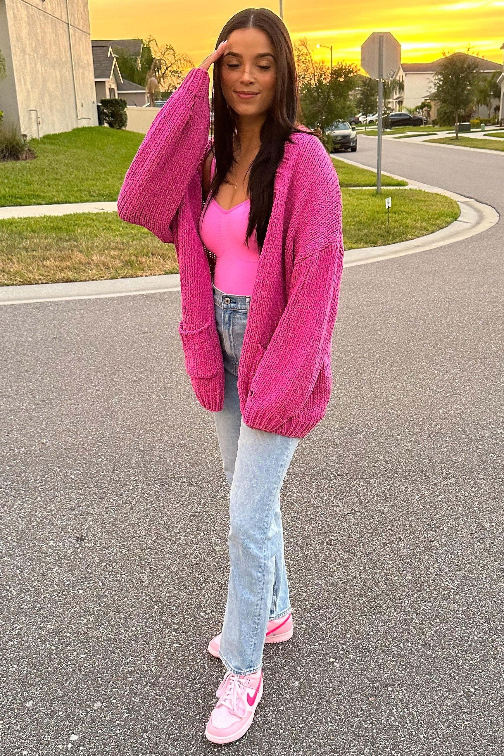 Fuchsia Oversized Bubble Sleeve Cardigan - Image 7
