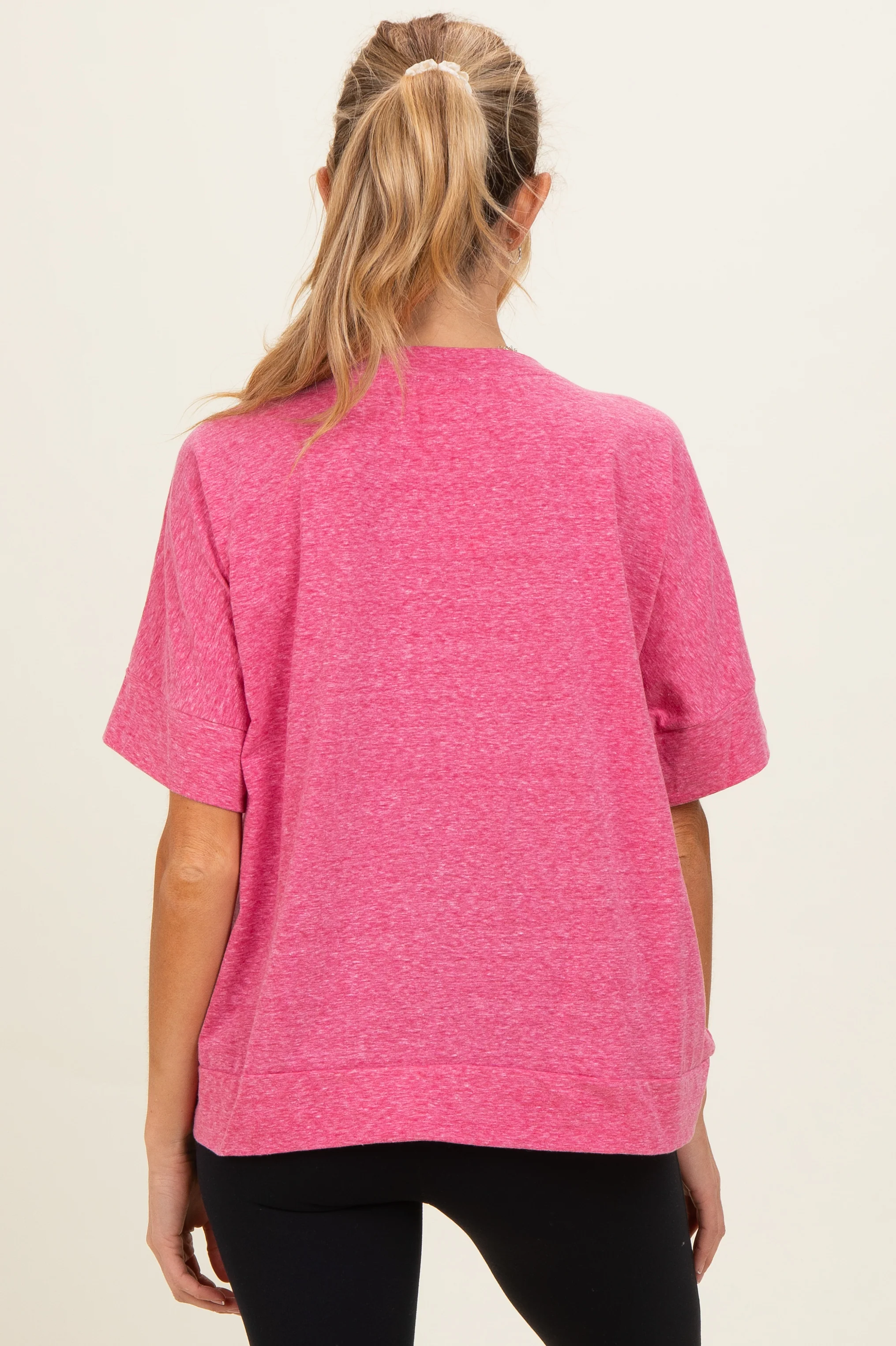 Fuchsia Oversized Maternity Short Sleeve Top - Image 3