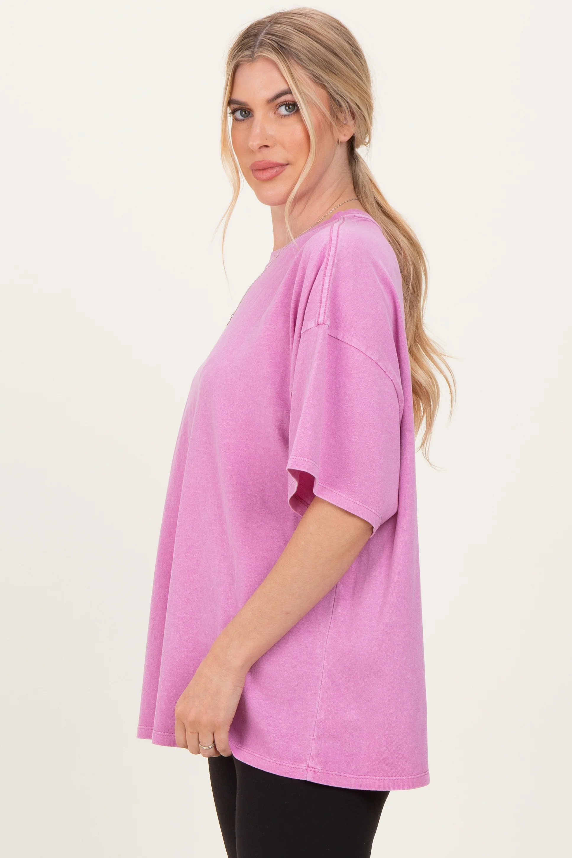 Fuchsia Oversized Mineral Wash T-Shirt - Image 2