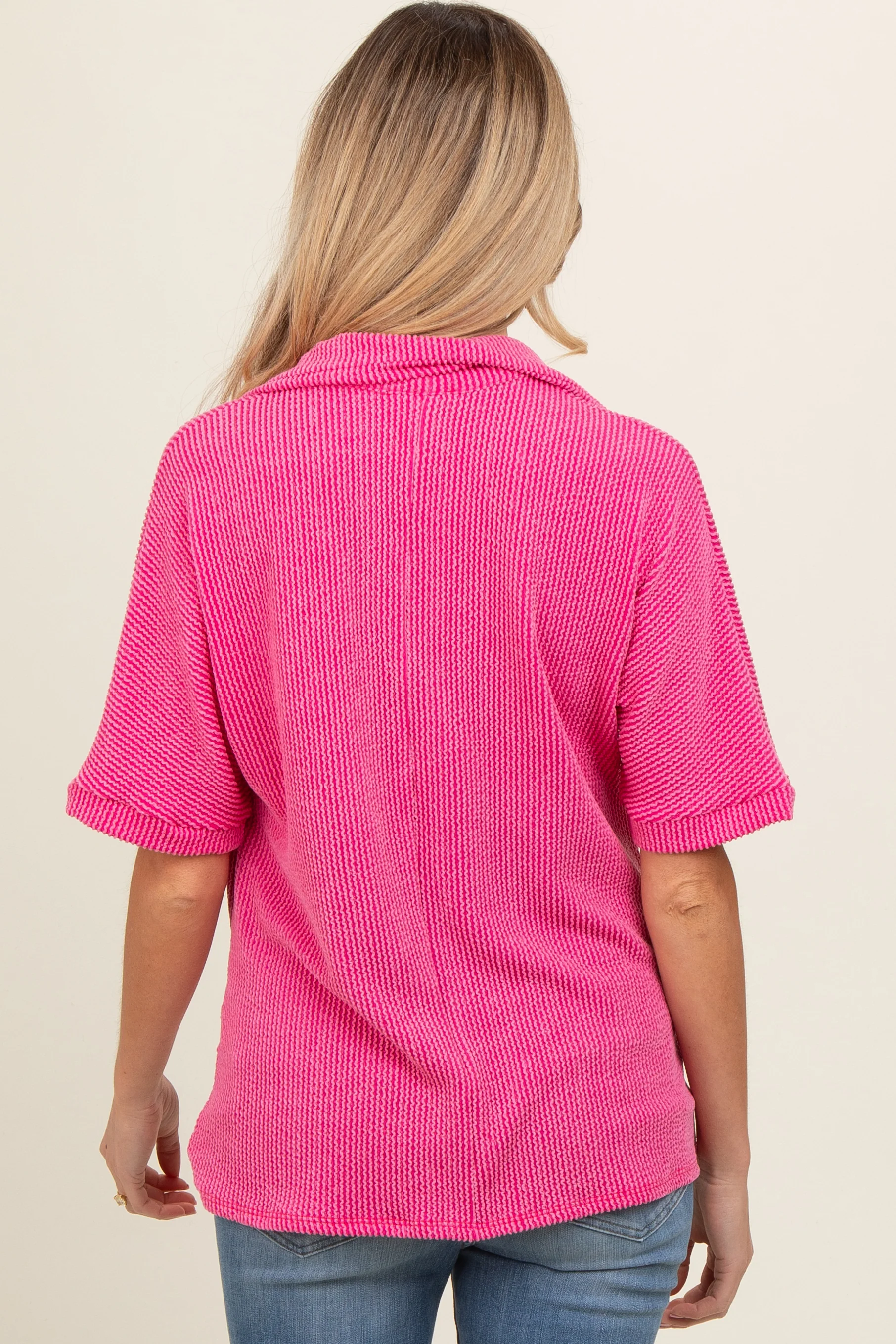 Fuchsia Ribbed Collared Maternity Top - Image 4