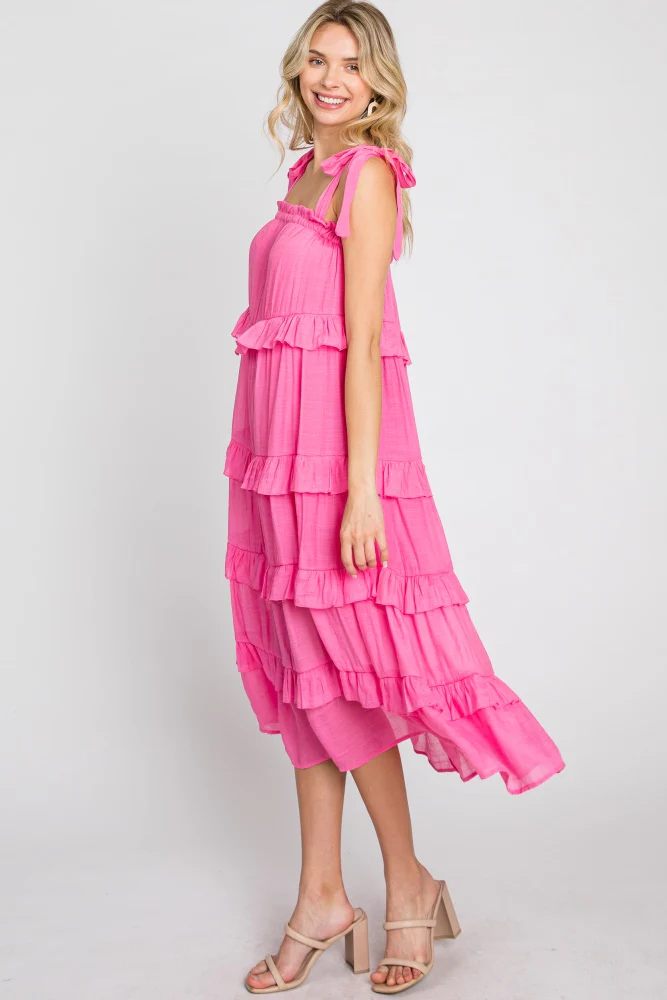 Fuchsia Ruffle Tiered Midi Dress - Image 4
