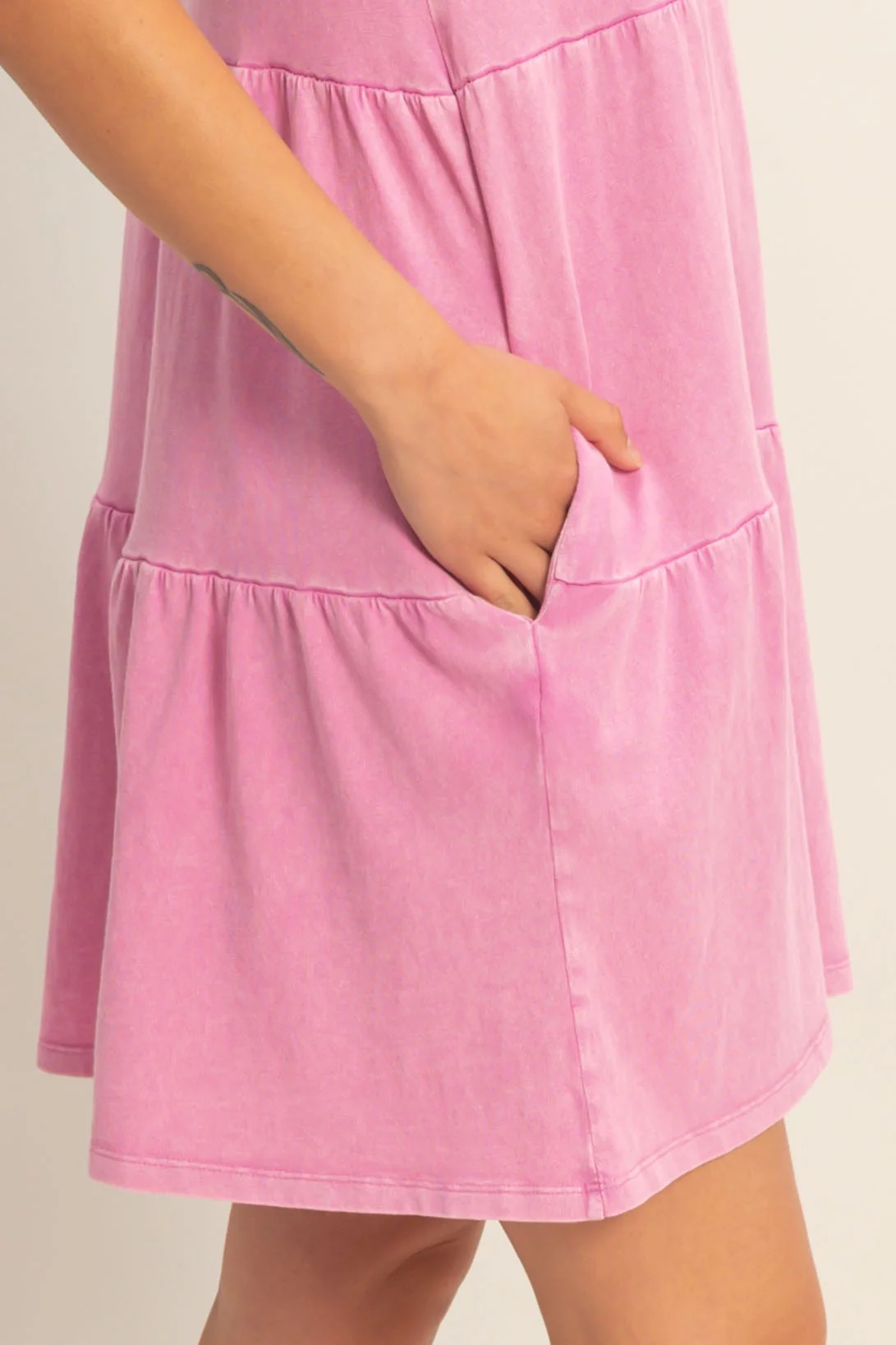 Fuchsia Sleeveless Crewneck Tiered Mini Dress - Image 5