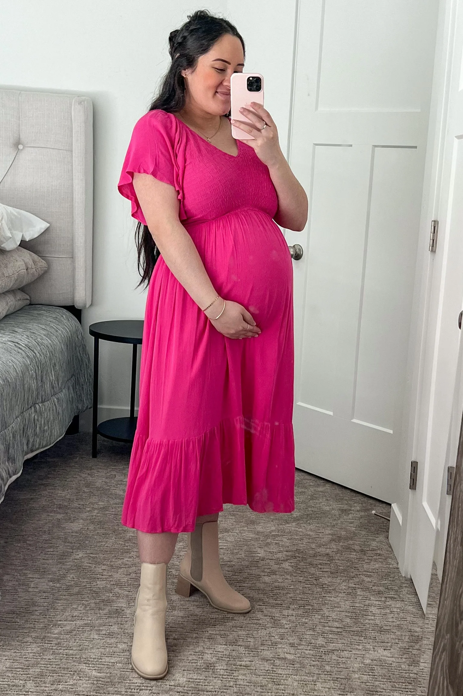 Fuchsia Smocked Ruffle Maternity Dress - Image 6