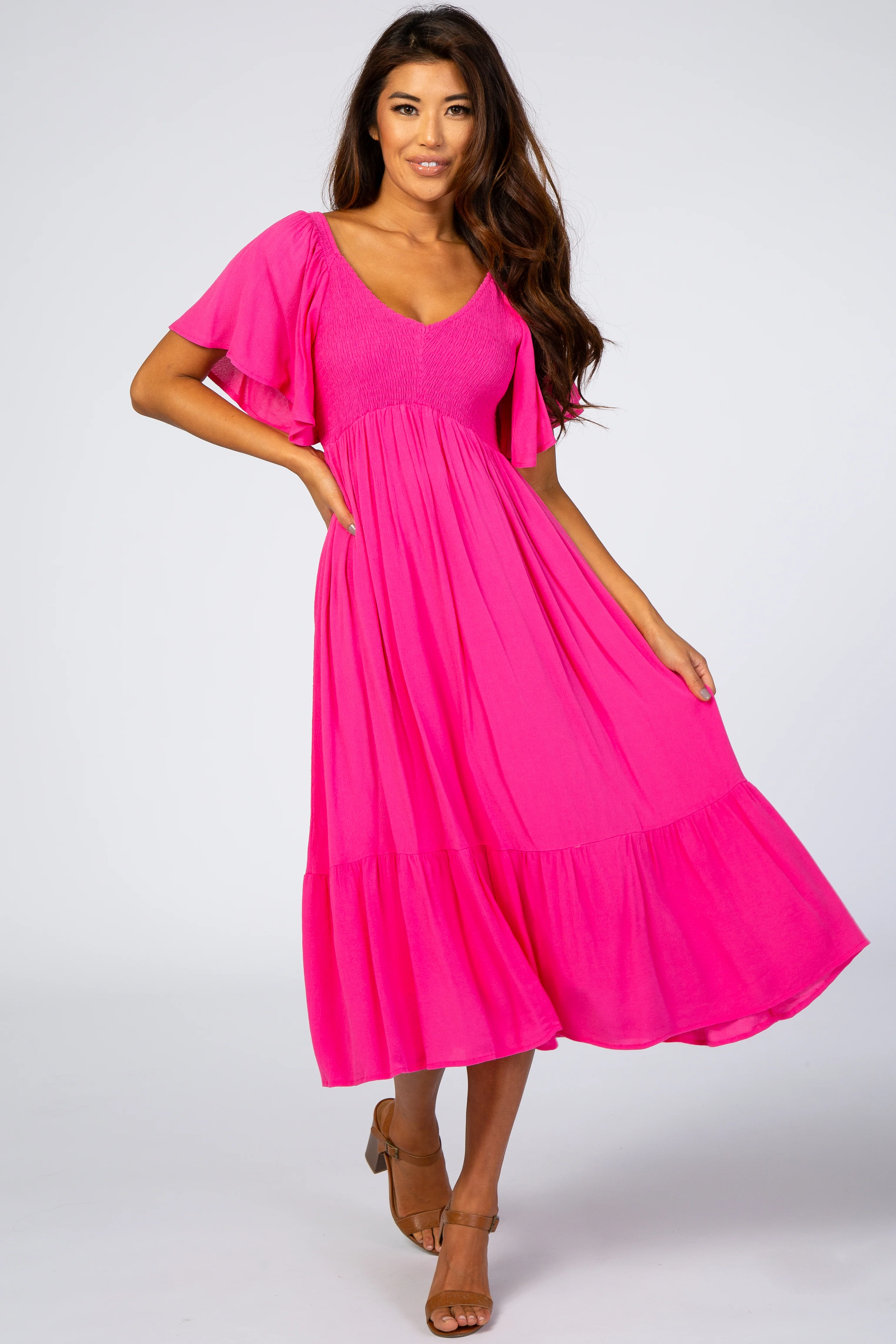 Fuchsia Smocked Ruffle Maternity Dress - Image 7
