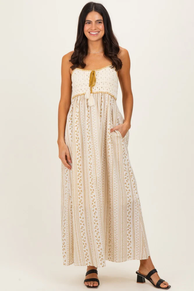 Gold Bohemian Dream Crochet Cotton Maternity Maxi Dress - Image 6
