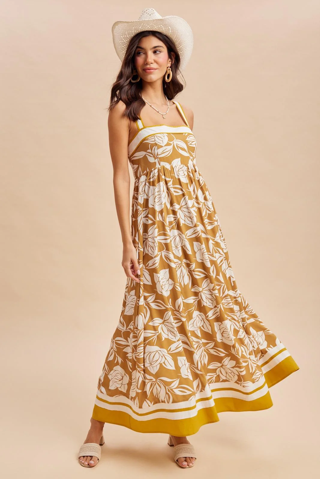 Golden Yellow Floral Sleeveless Maxi Dress - Image 3