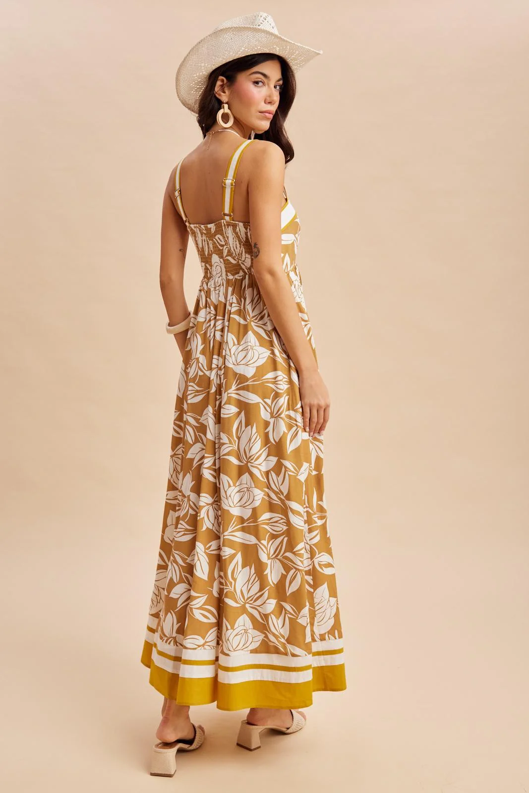 Golden Yellow Floral Sleeveless Maxi Dress - Image 4
