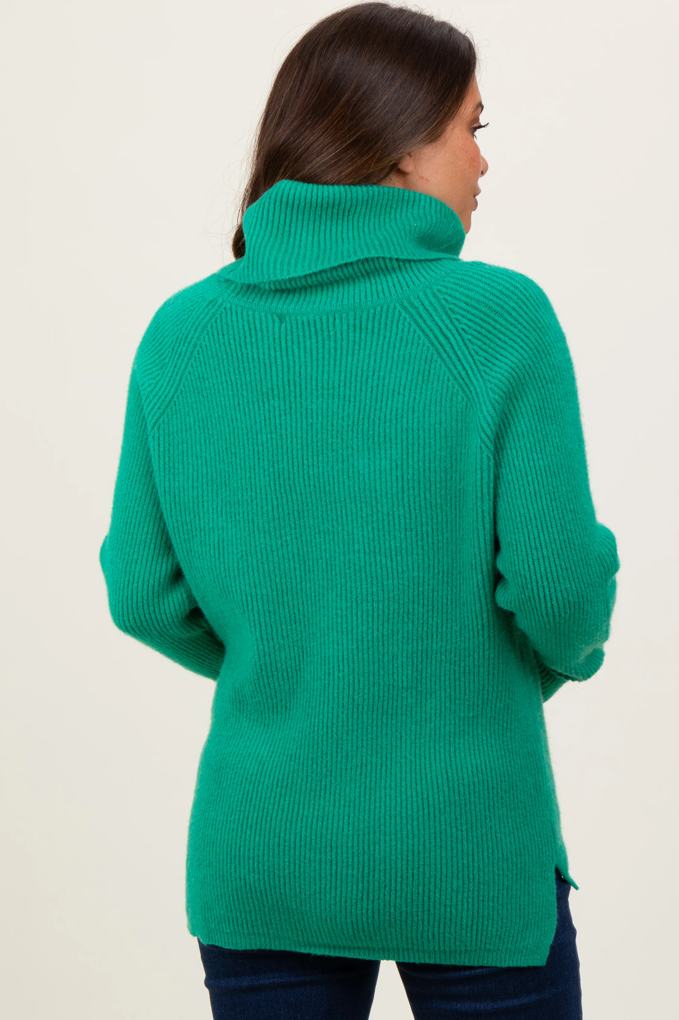 Green Basic Ribbed Turtle Neck Maternity Sweater - Image 4