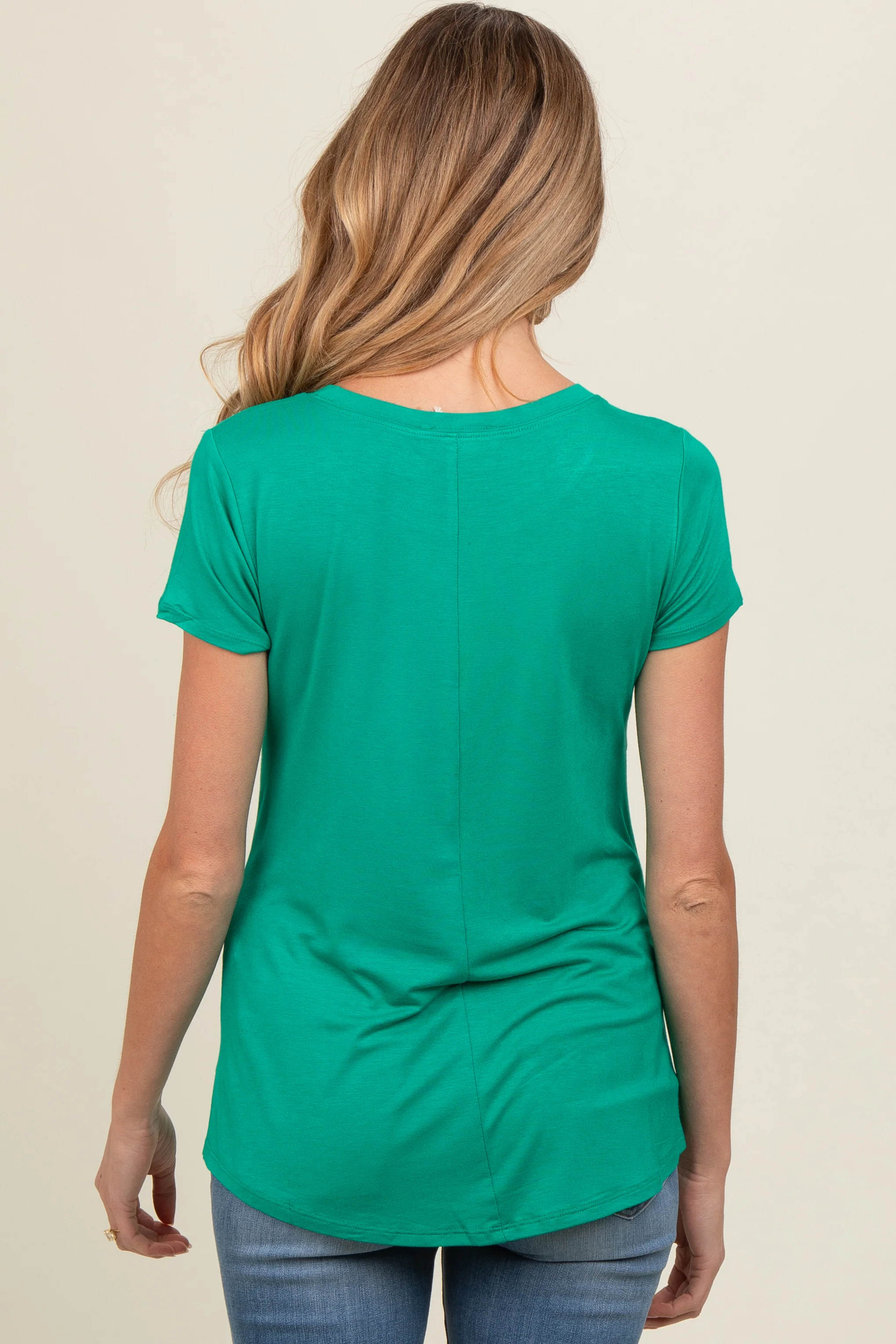 Green Basic Short Sleeve Maternity Top - Image 2
