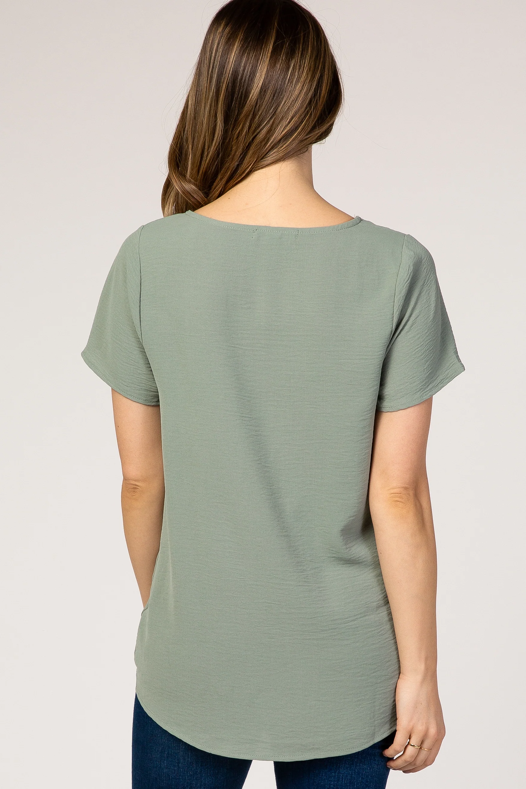 Green Button Tie Front Maternity Top - Image 2
