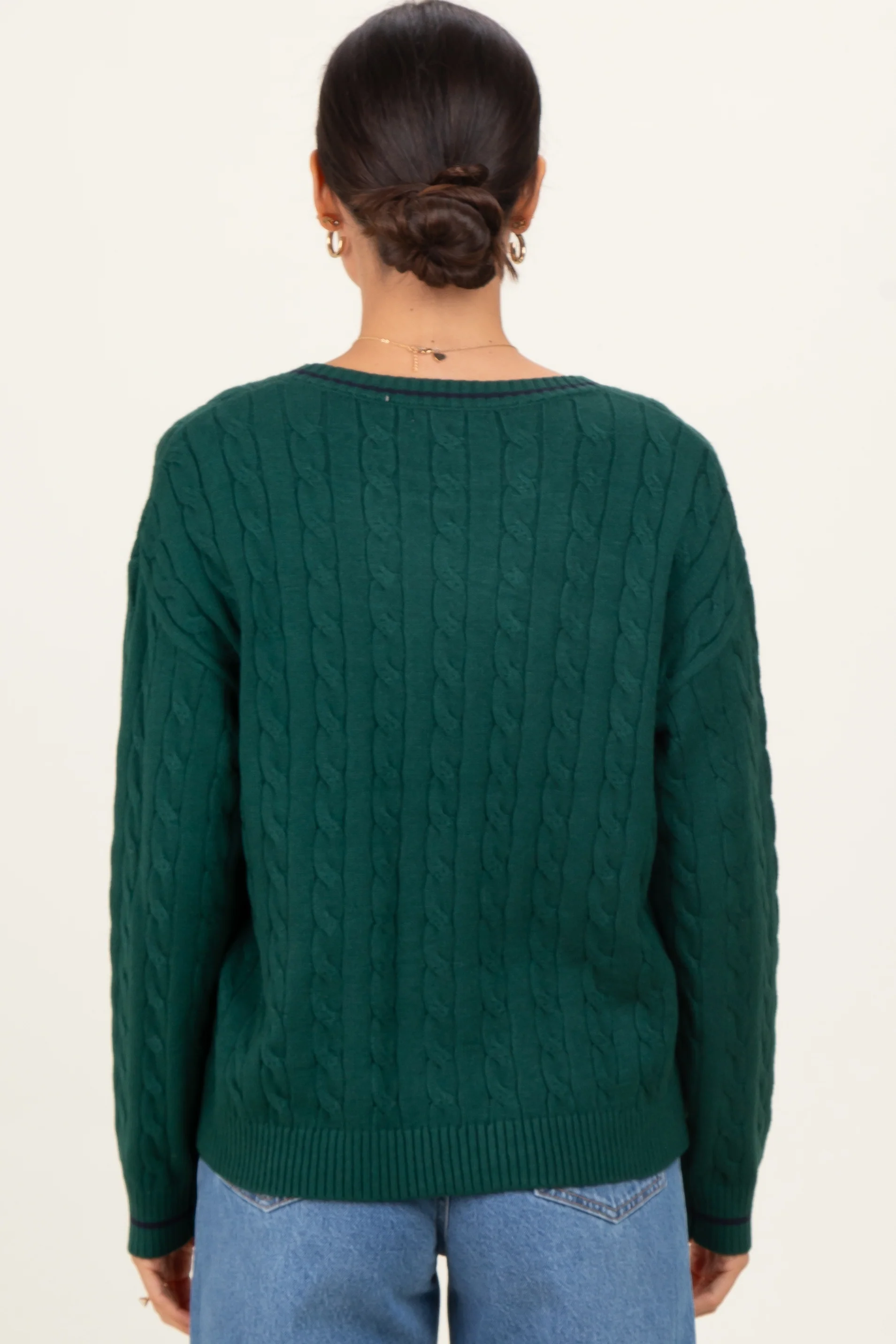 Green Chunky Cable Knit Sweater - Image 3