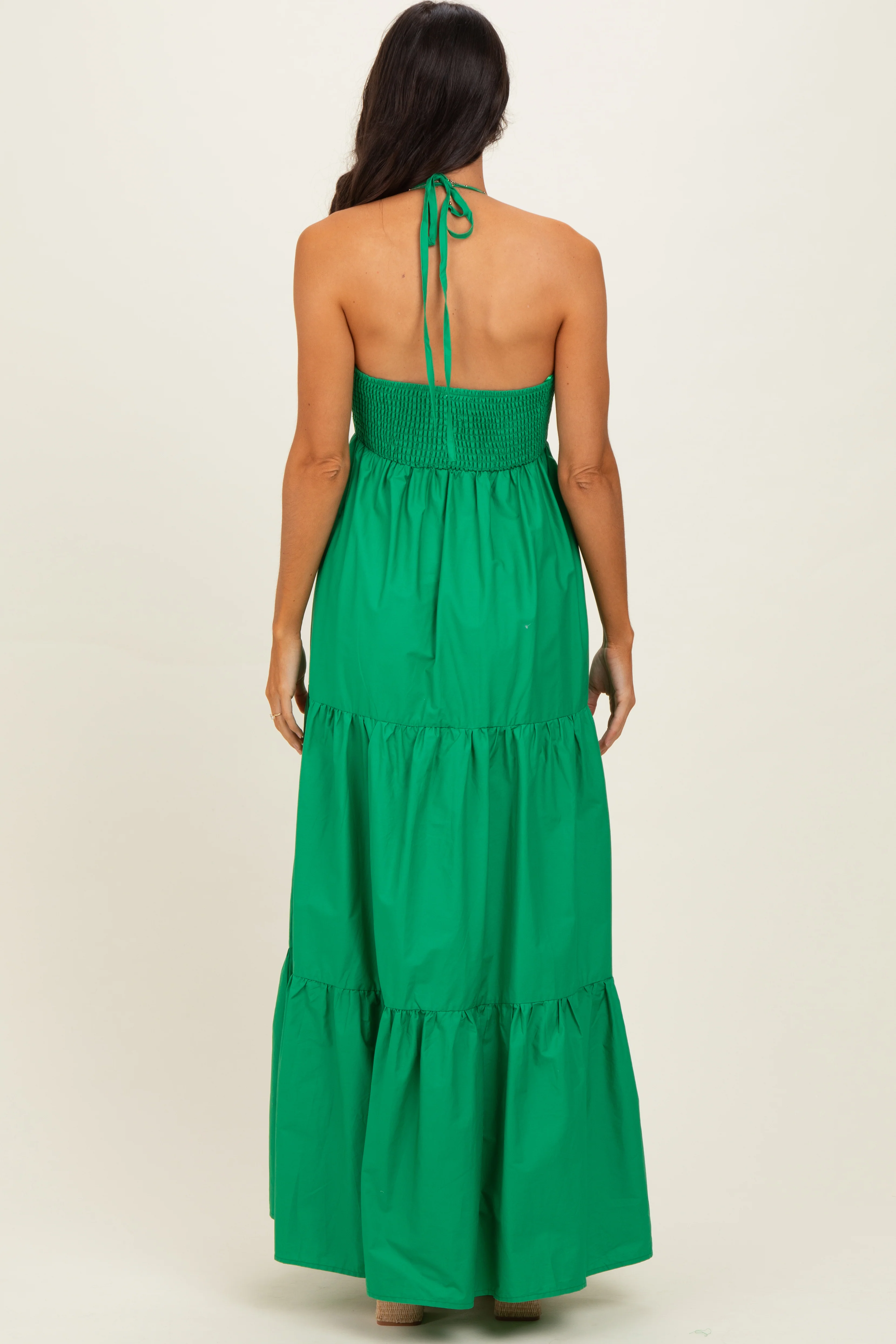 Green Cutout Halter Neck Maxi Dress - Image 3