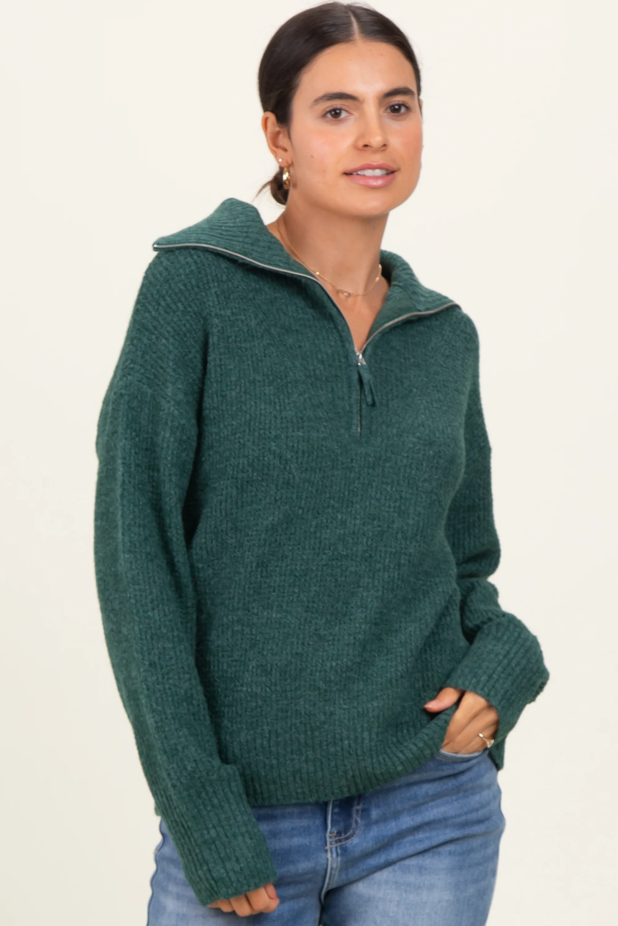 Green Half Zip Pullover Sweater - Image 2