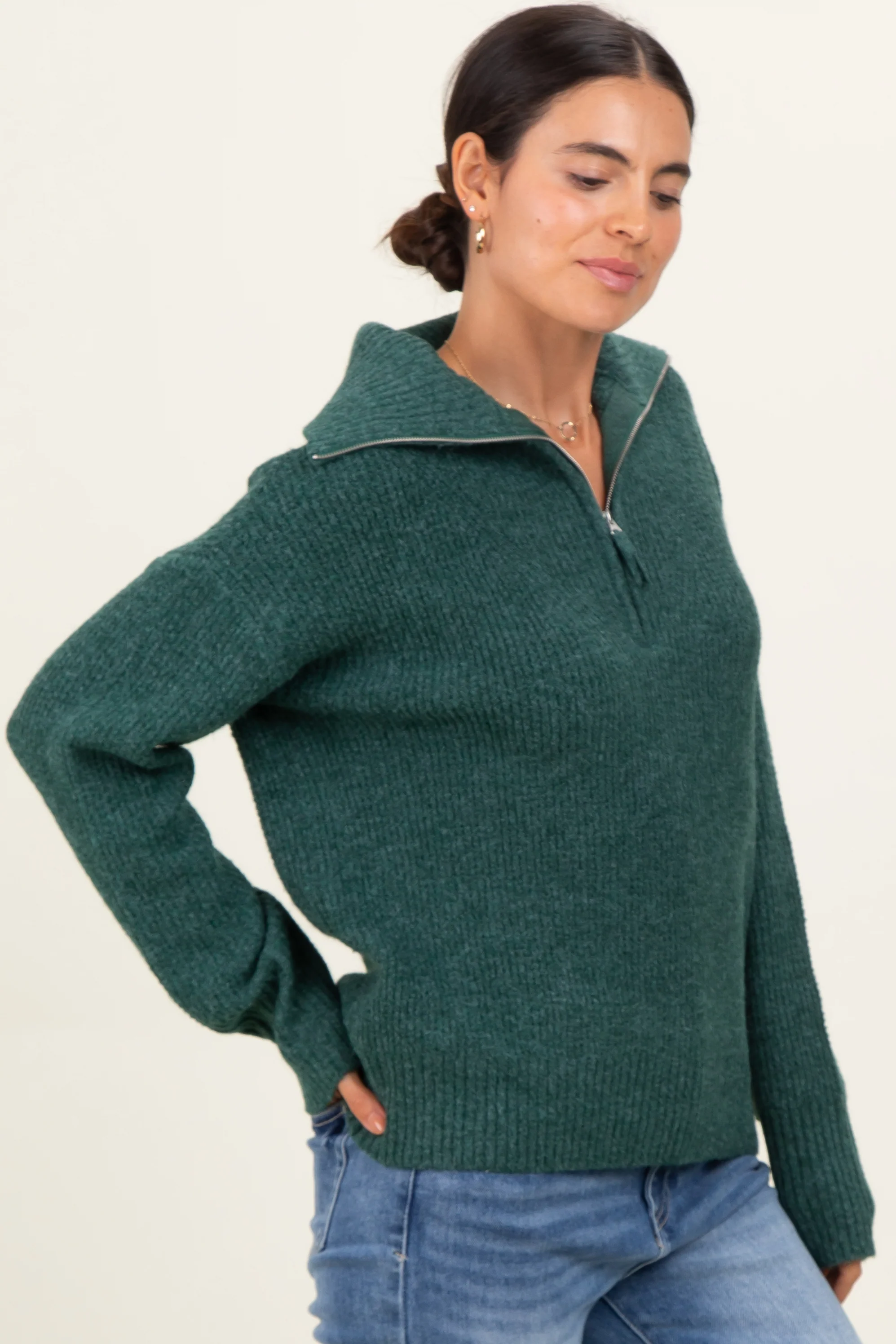 Green Half Zip Pullover Sweater - Image 3