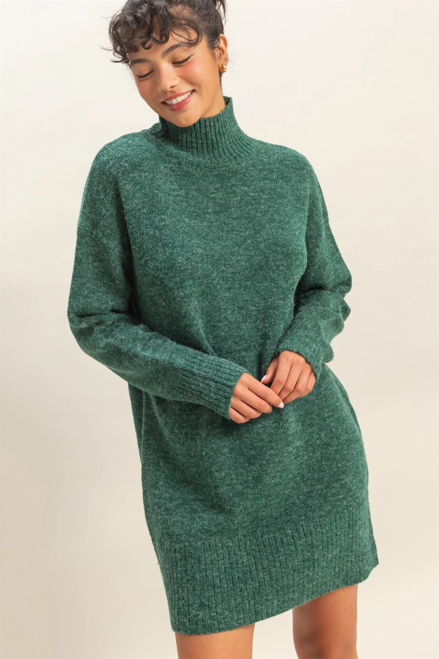 Green High Neck Sweater Mini Dress - Image 5