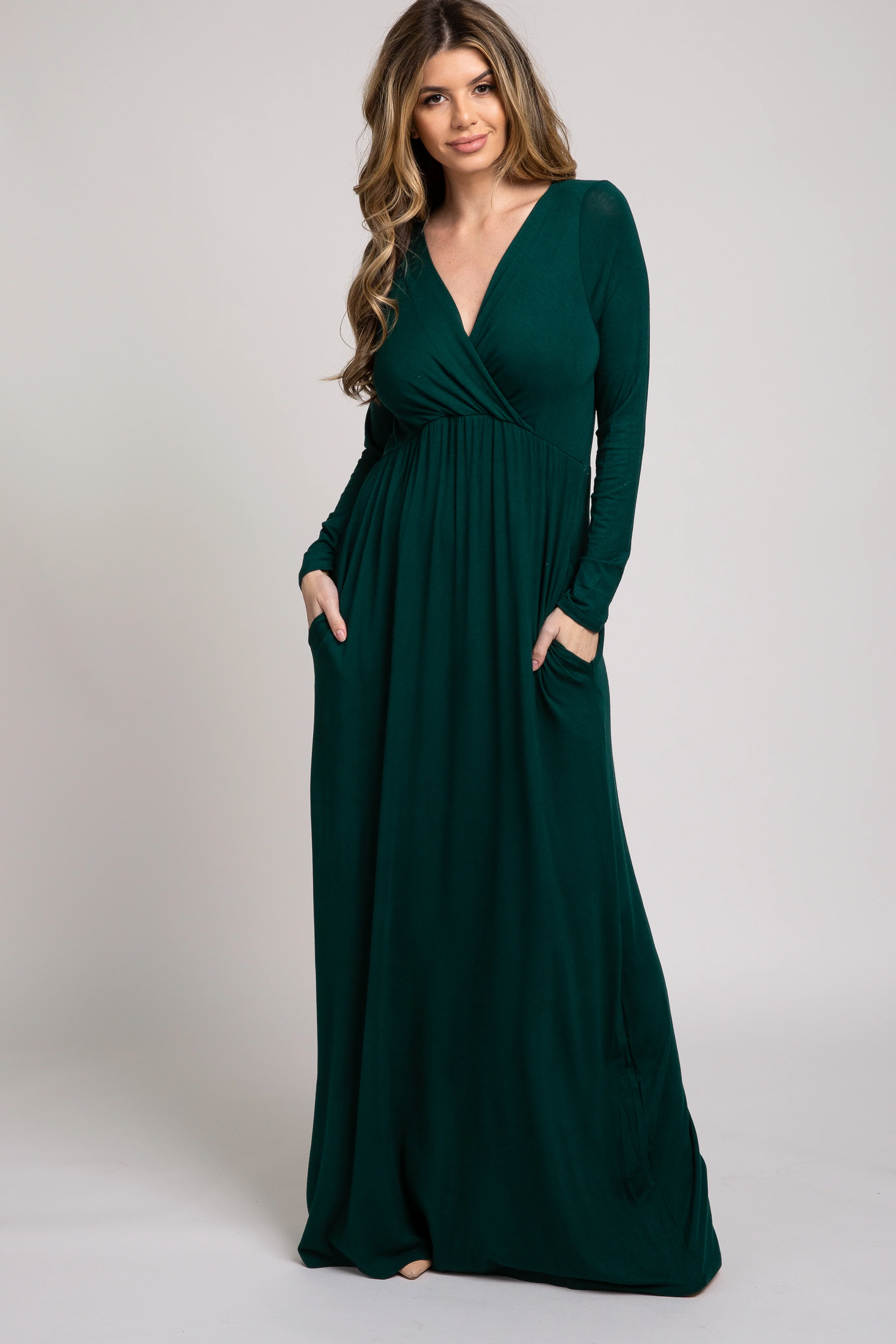 Green Long Sleeve Maternity Nursing Maxi Dress - Image 6