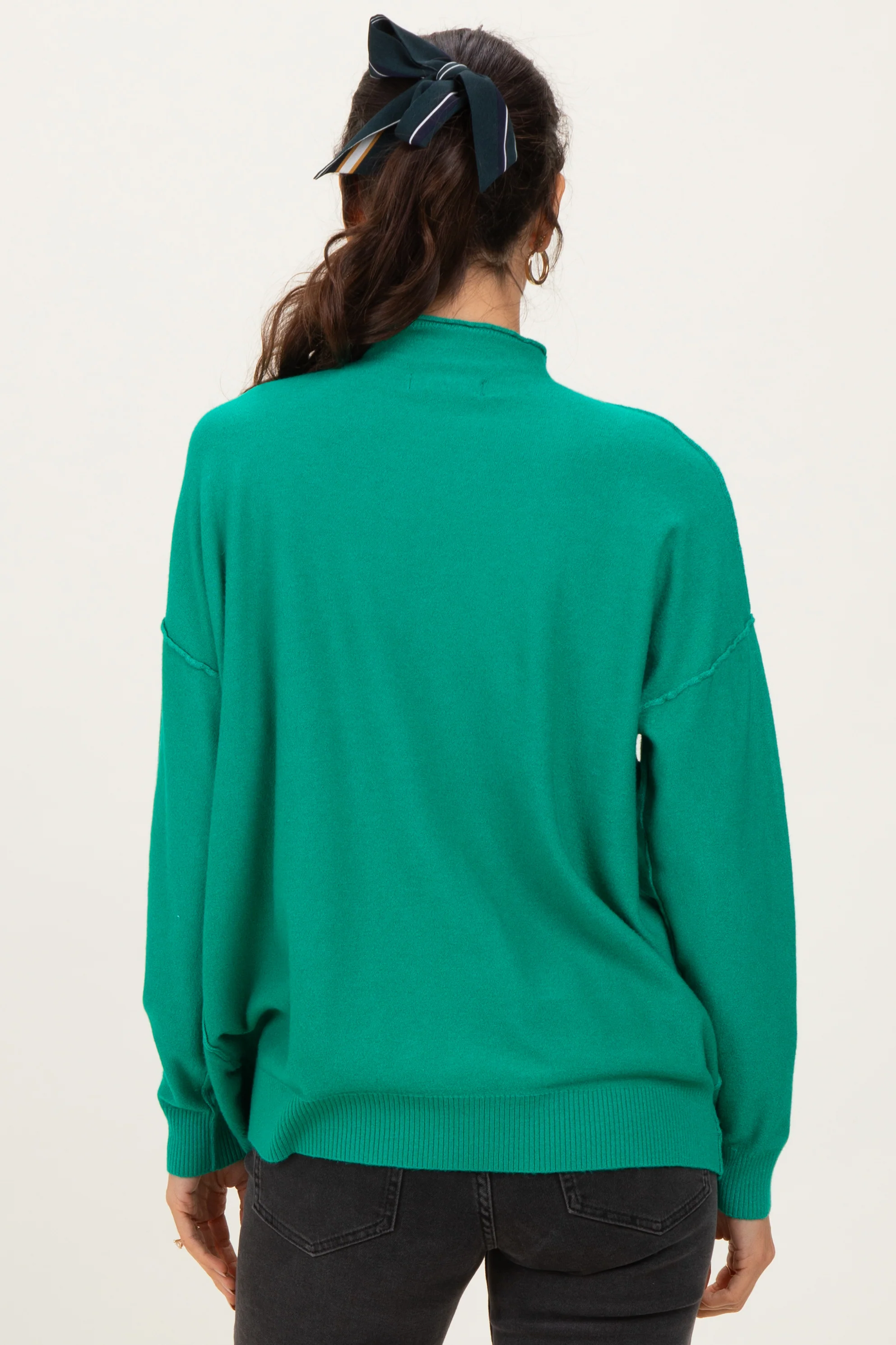 Green Mock Neck Exposed Seam Sweater - Image 4