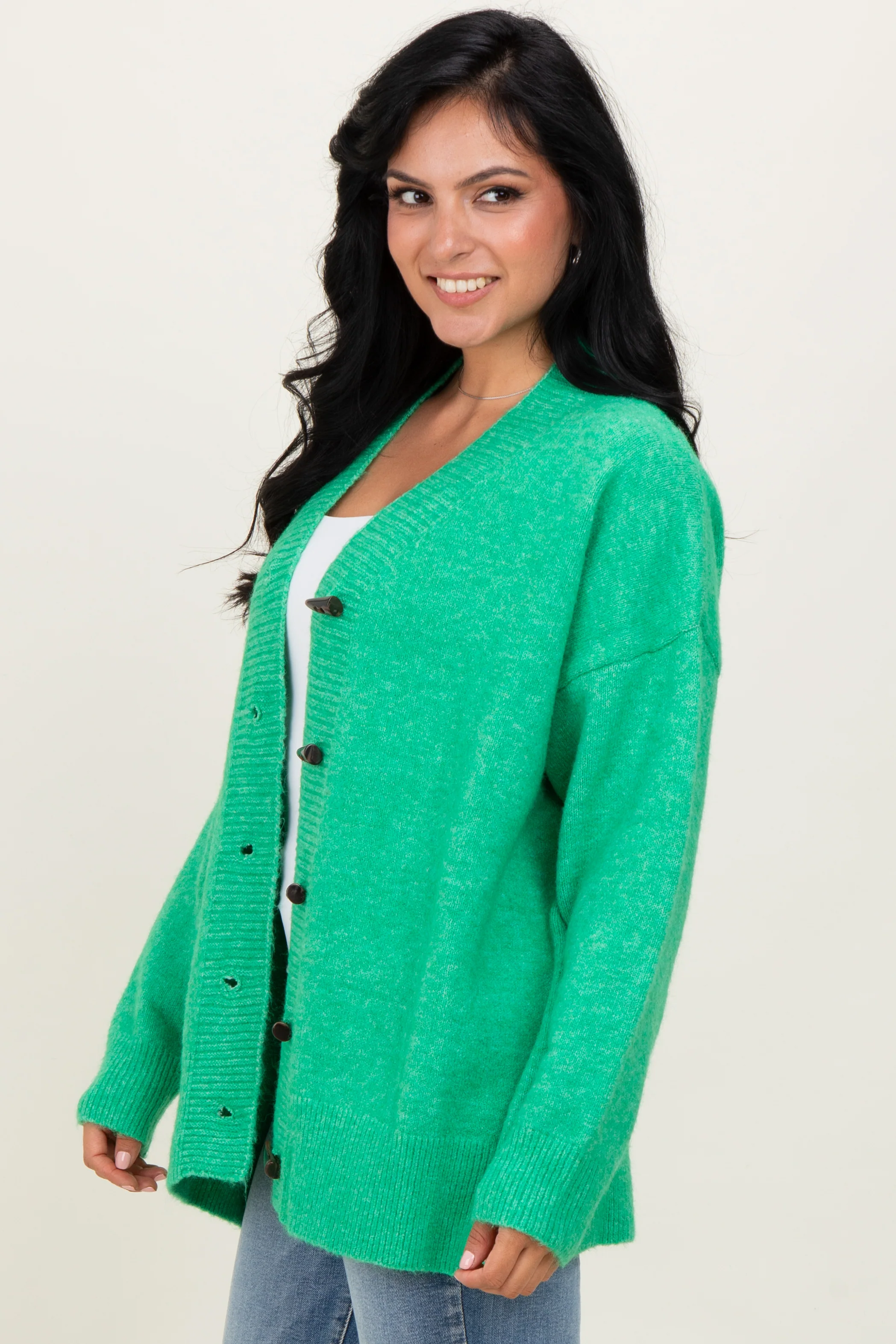 Green Oversized Toggle Button Cardigan - Image 3