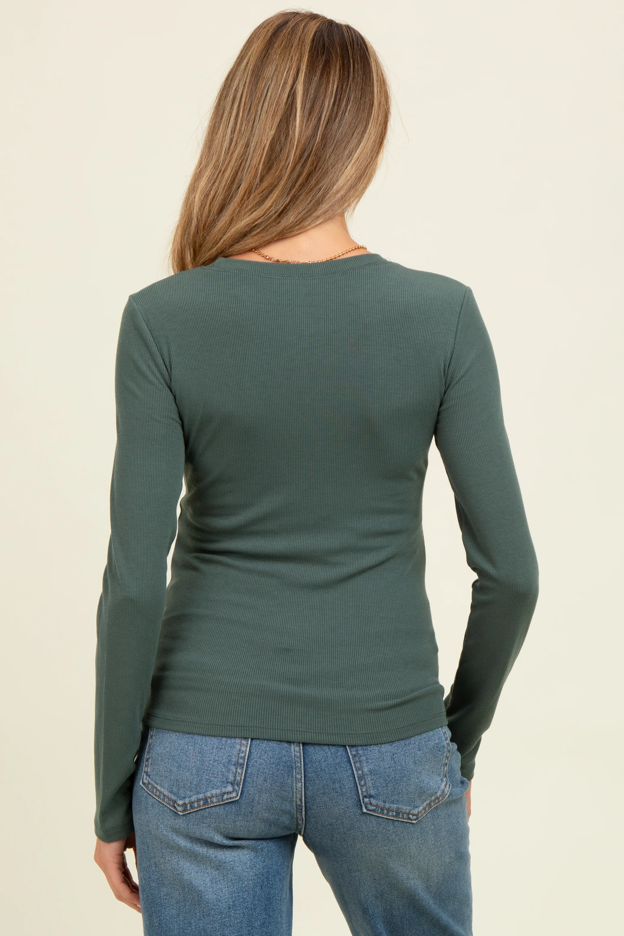 Green Ribbed Maternity Long Sleeve Top - Image 4