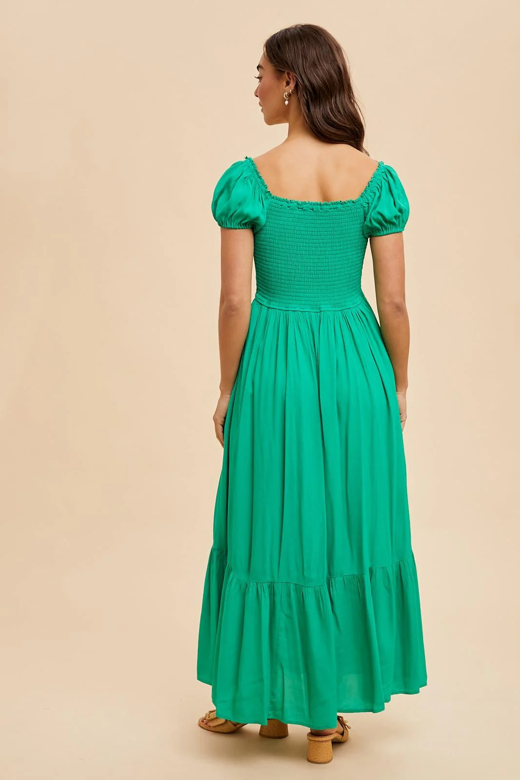 Green Ruffle Detail Square Neck Maxi Dress - Image 5