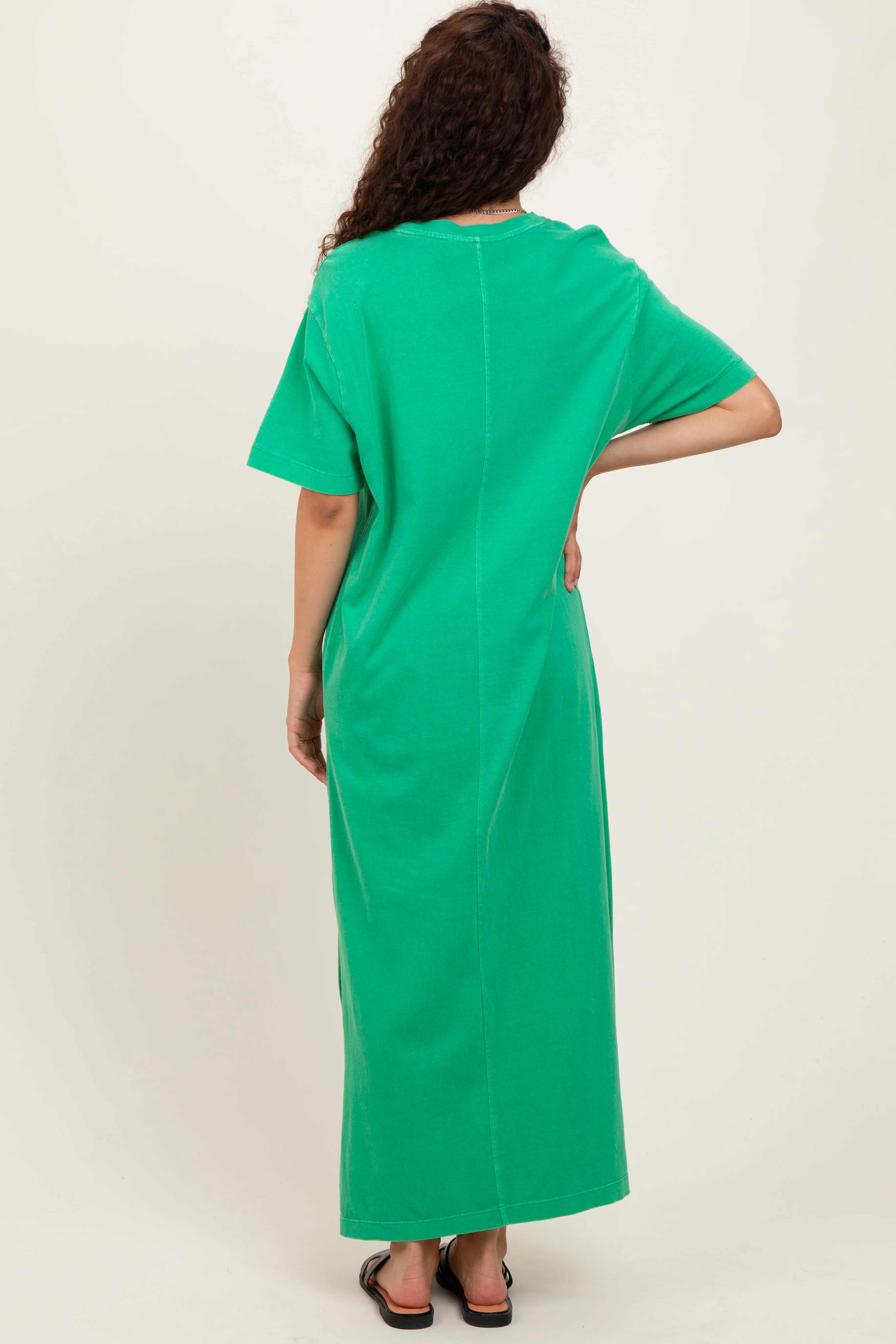 Green Short Sleeve Knit T-Shirt Maxi Dress - Image 3