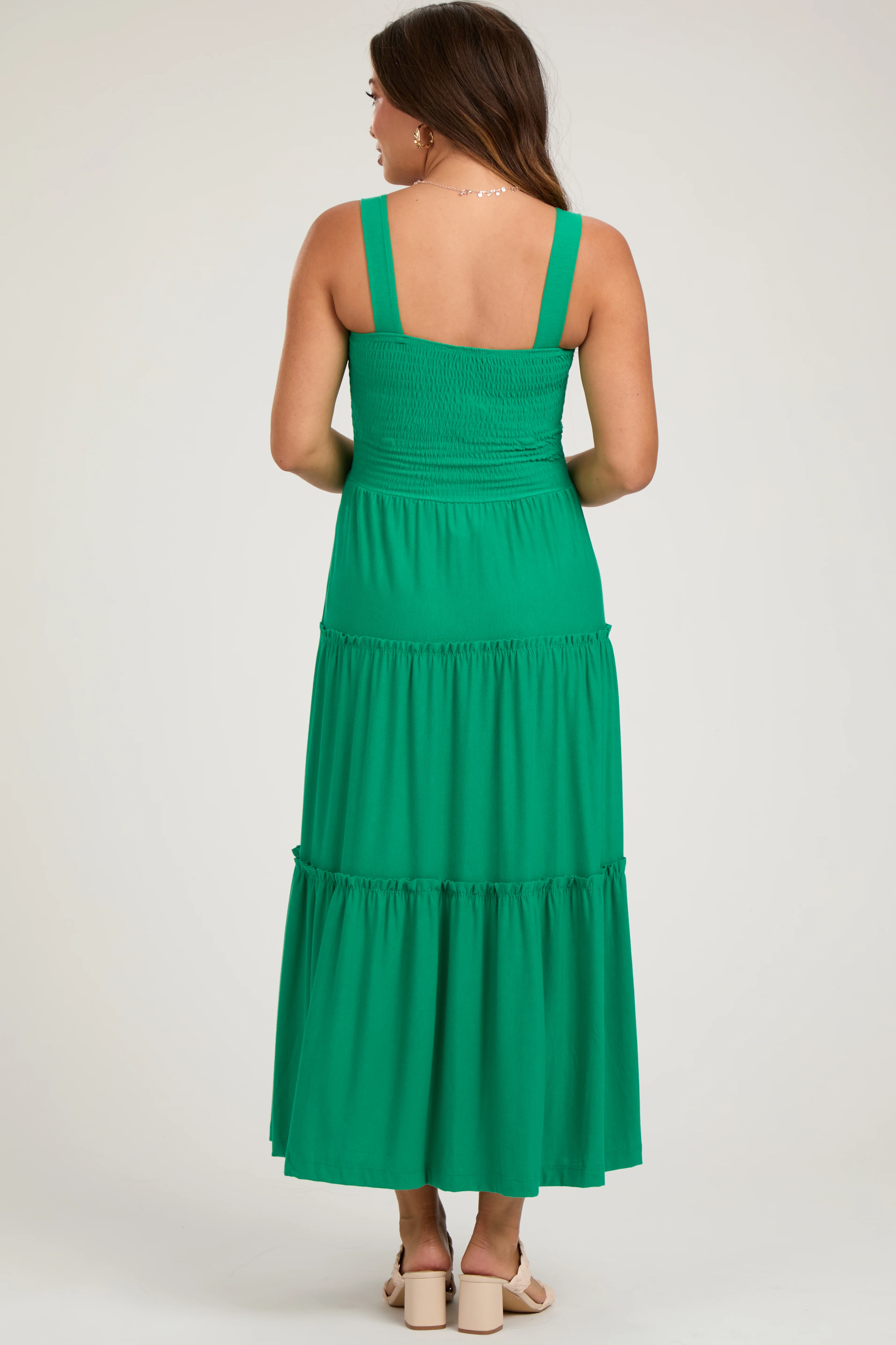 Green Sleeveless Tiered Maternity Maxi Dress - Image 2